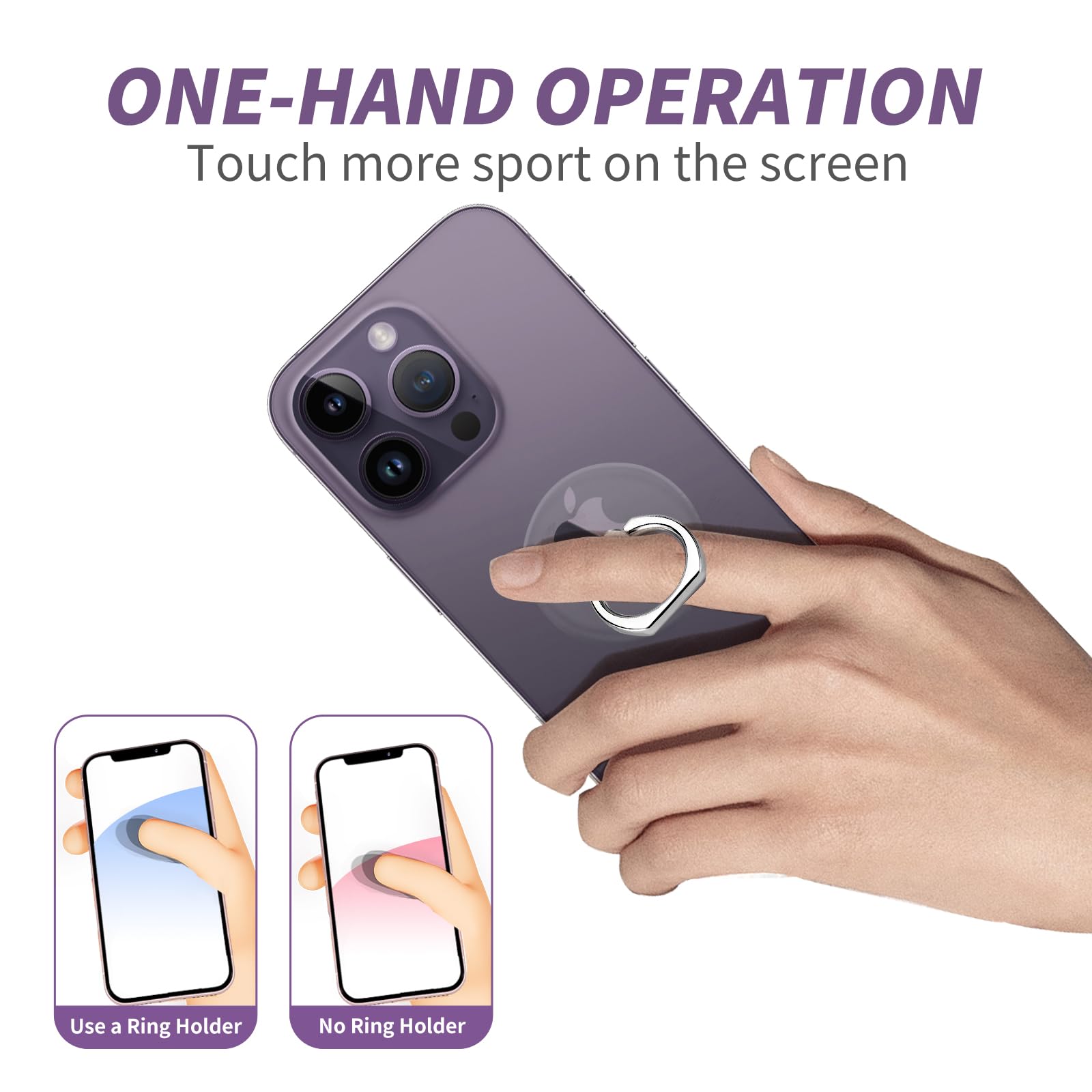 Jsoerpay Clear Phone Ring Holder 2 Pack, Transparent Cell Phone Ring Grip 360Rotation Finger Ring Stand, Phone Kickstand Compati