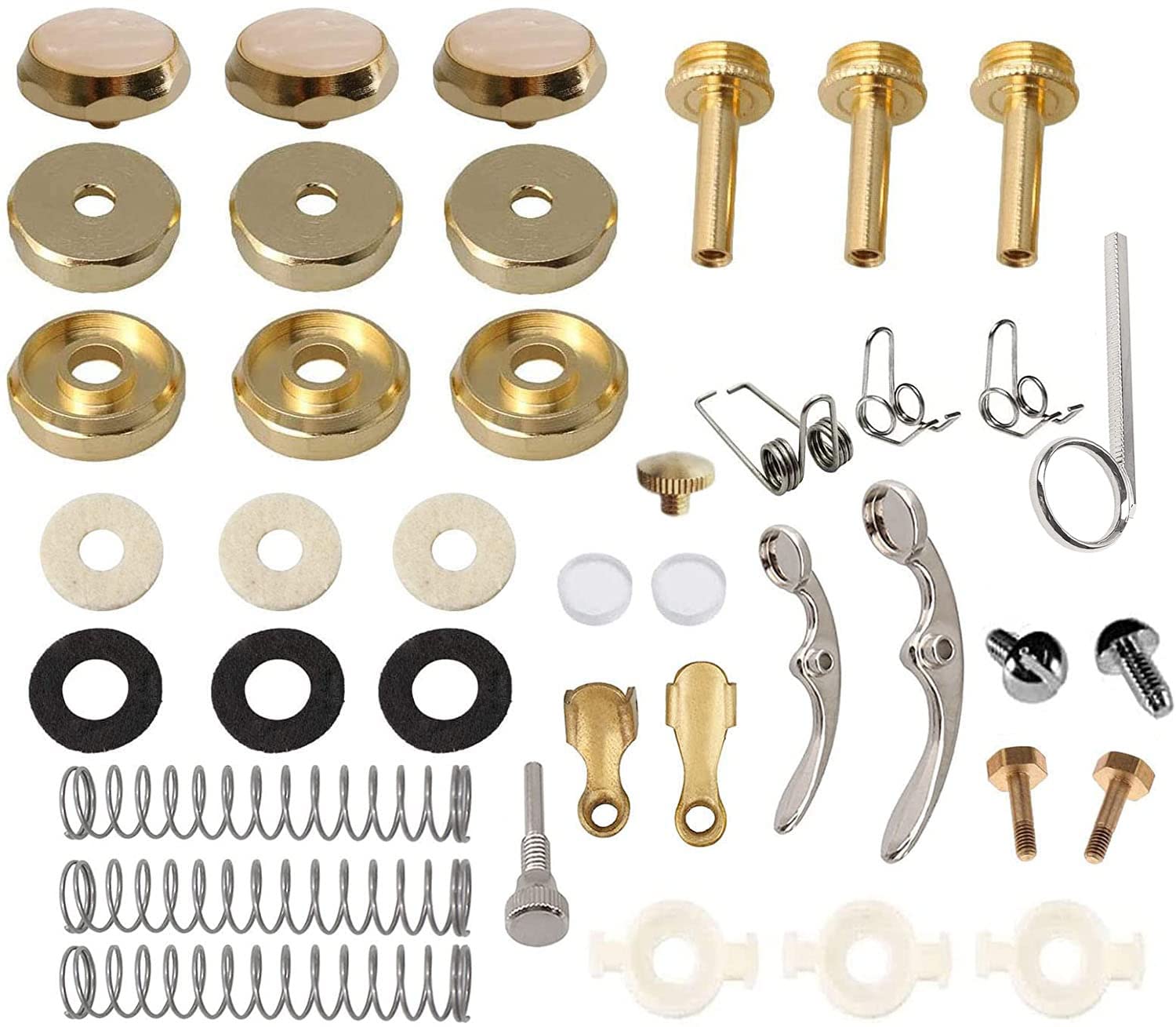 Tuoren Trumpet Valve Repair Kit With Finger Buttons Connecting Rods Valve Caps Piston Guides Spring Felt Washer Water Key Spit V