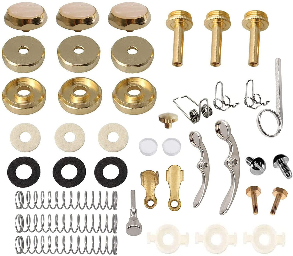 Tuoren Trumpet Valve Repair Kit With Finger Buttons Connecting Rods Valve Caps Piston Guides Spring Felt Washer Water Key Spit V