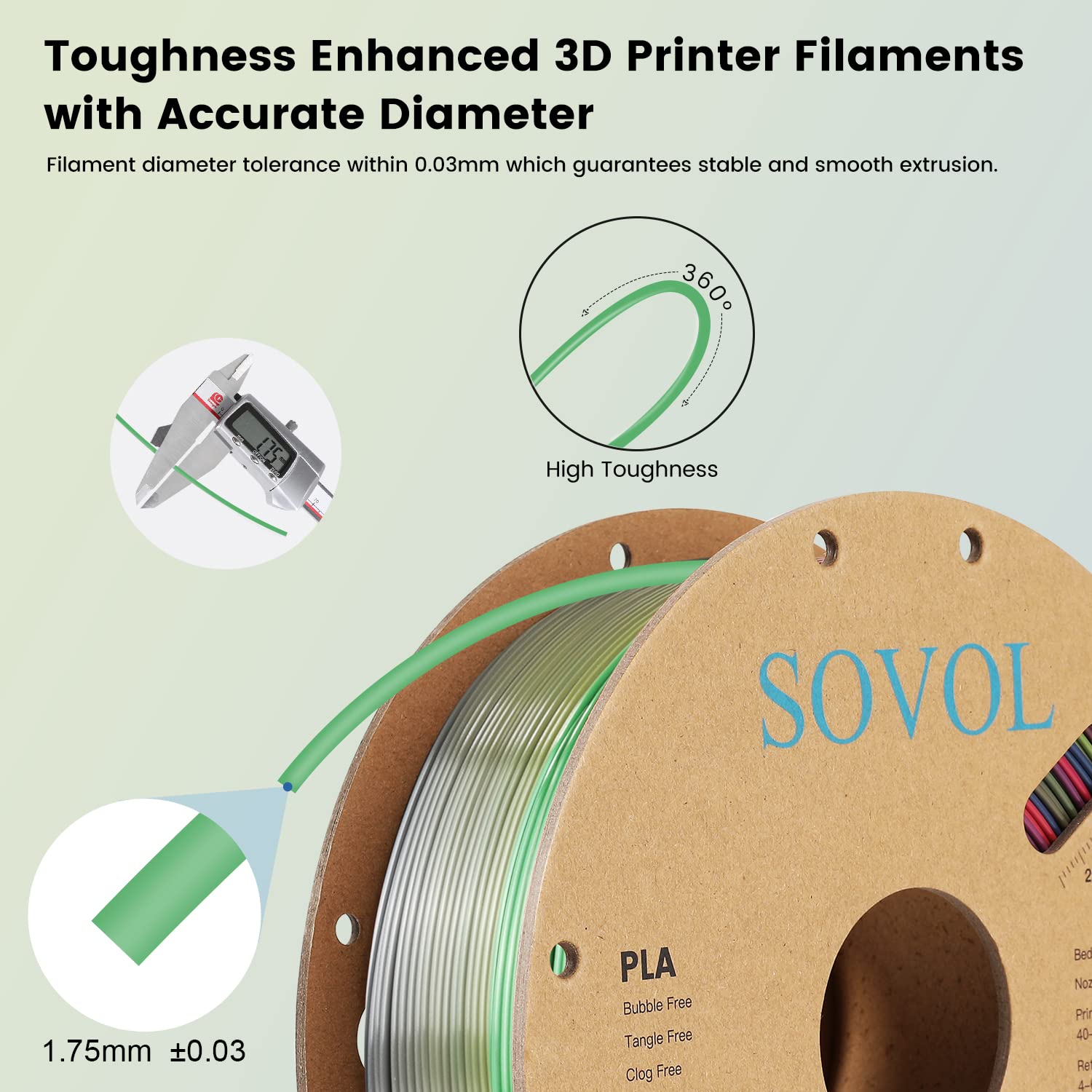 Sovol 3D Printer Silk Shiny Multicolored Fast Gradient Change Rainbow Pla 1 Kg (2.2 Lbs) Spool 3D Printing Materials, Wiring Tig