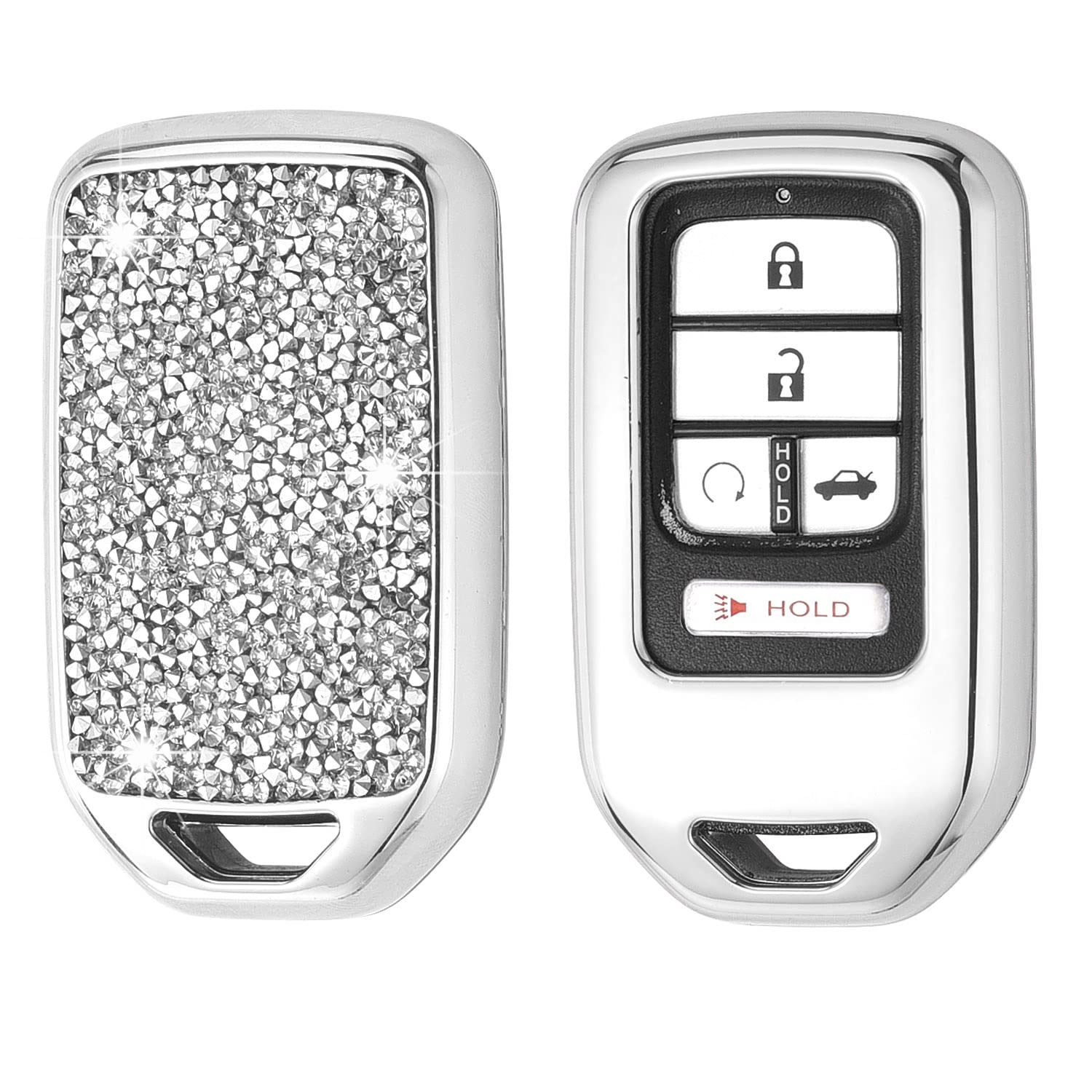 Royalfox(Tm) Upgrated 2 3 4 5 6 7 Buttons 3D Bling Diamond Crystals Smart Remote Key Fob Case Cover For Honda Jade Hr V Cr V Acc