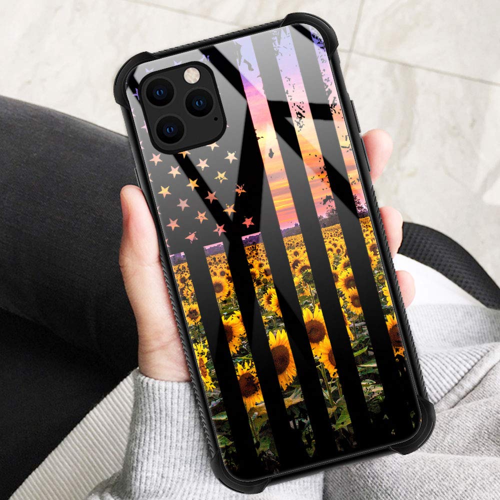 ZHEGAILIAN iPhone 12 Pro Max Phone Case Sunflower Flag Pattern Organic Glass TPU 6.7 inch