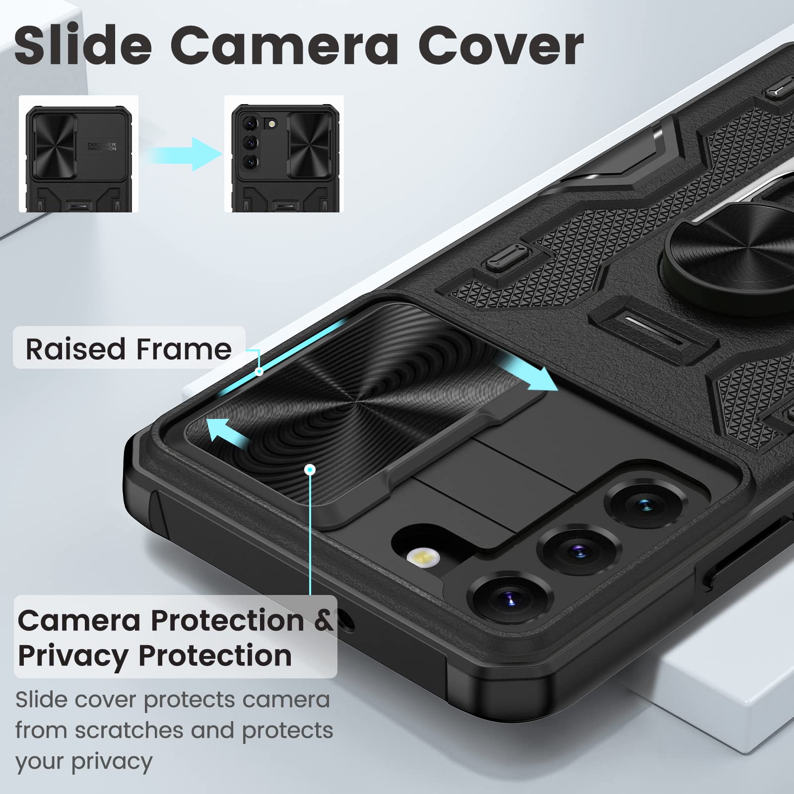 Caka For Samsung Galaxy S22 Plus Case With Kickstand, Galaxy S22 Plus Case With Camera Cover Built In 360    Rotate Ring Stand M