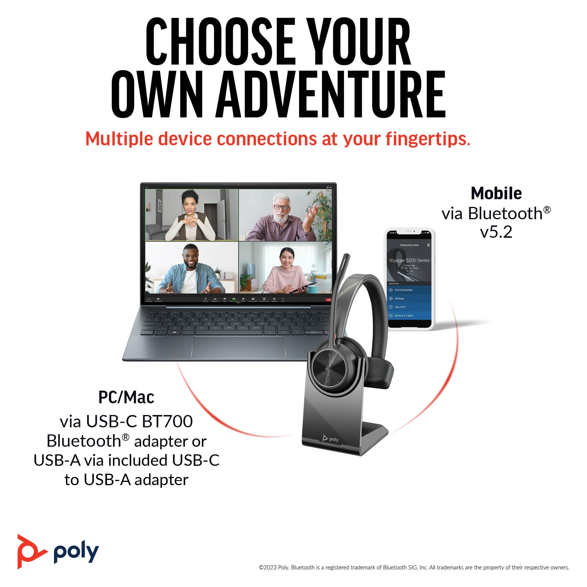 Poly Voyager 4310 Uc Wireless Headset With Mic For Work, Mono, Charge Stand - Noise-Canceling Boom Mic - Connect Pc Via Usb-C/Us