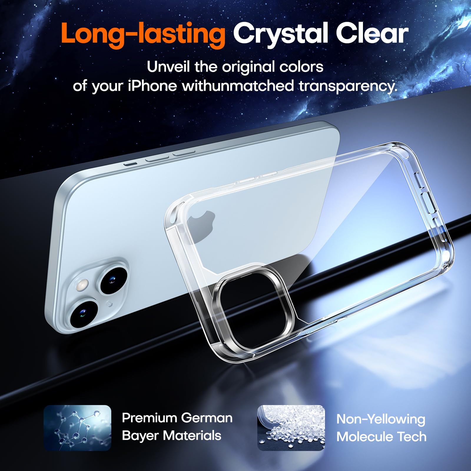 Tauri 3 In 1 For Iphone 15 Plus Case Clear, [Not Yellowing] With 2X Screen Protector, [Military Grade Drop Protection] Shockproo