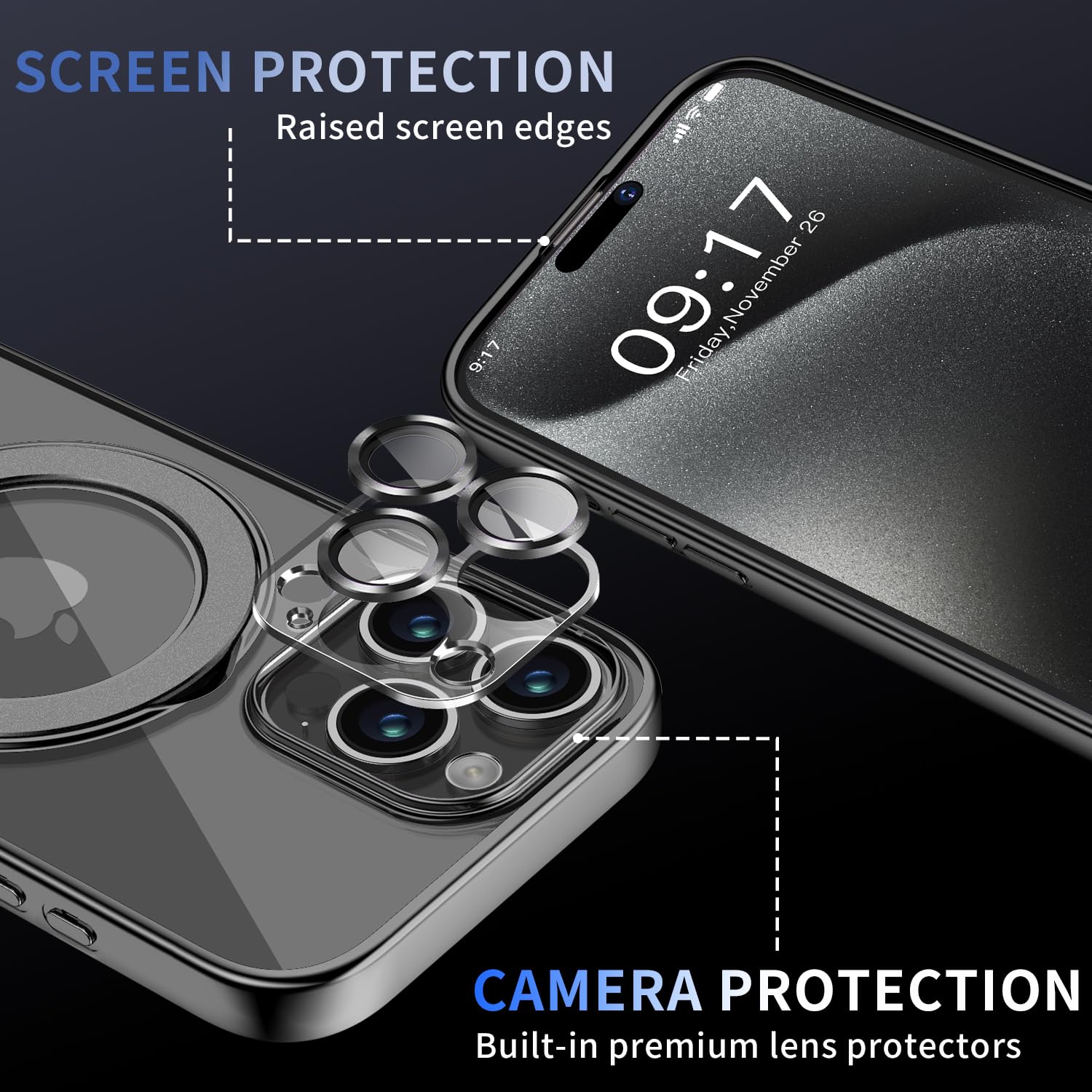 Pmteyoim Magnetic For Iphone 15 Pro Case With Invisible Stand[Compatible With Magsafe][Full Camera Lens Protector][Military Drop