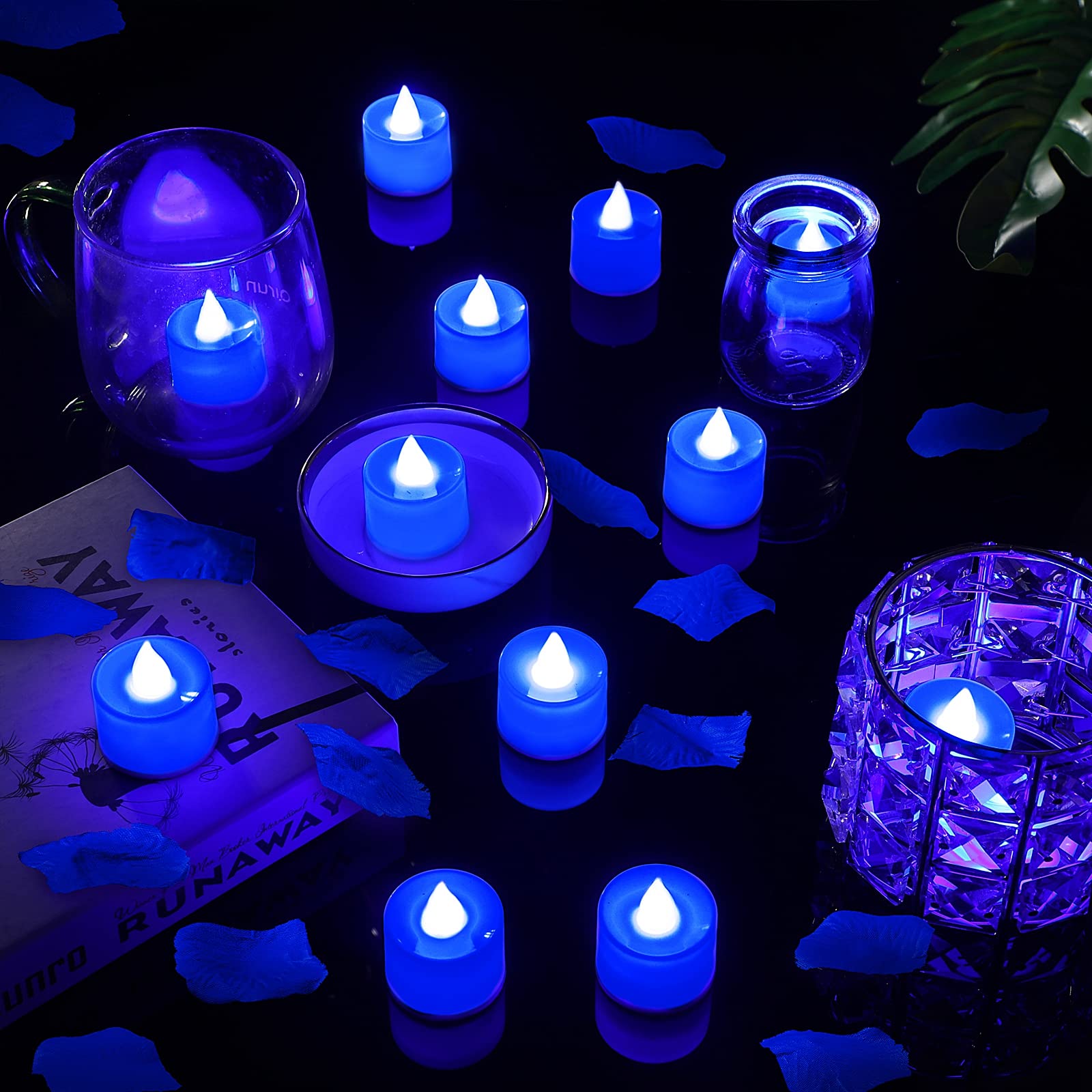 Honoson Artificial Rose Petals With 24 Pieces Romantic Heart Flameless Candle Love Led Tealights Candle For Romantic Night For H