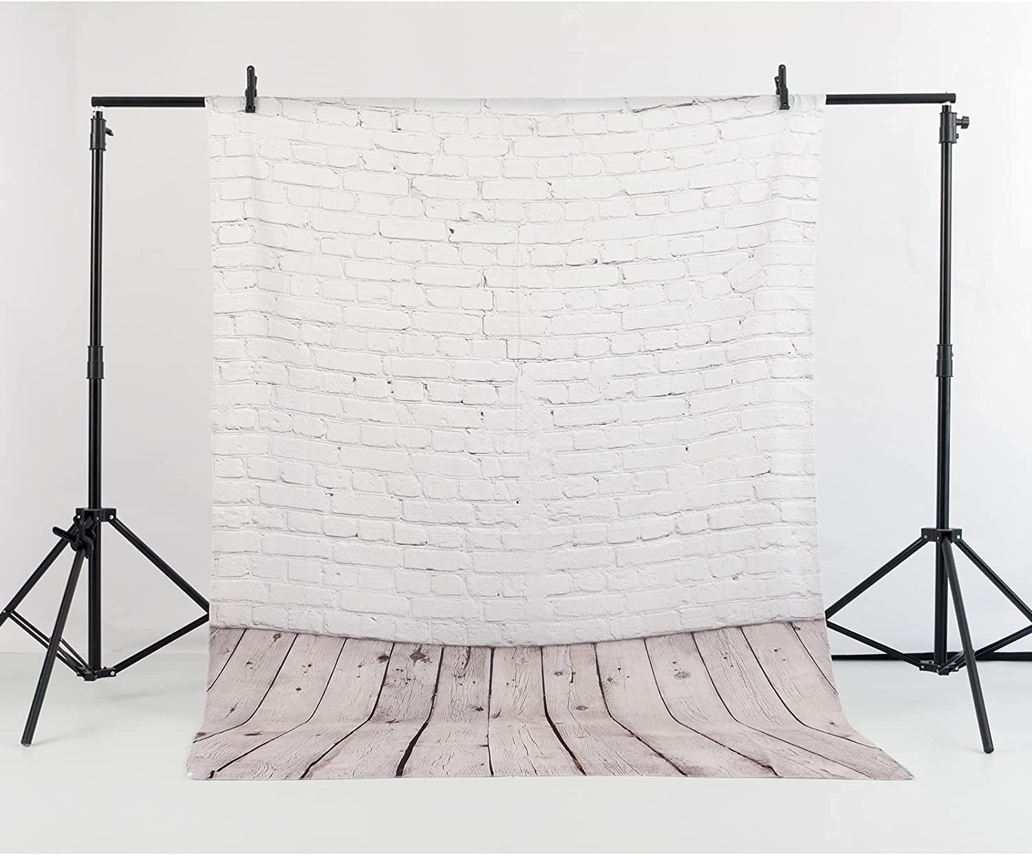 Allenjoy Fabric 5X7Ft White Brick Wall With Wooden Floor Photography Backdrop Photo Background Prop For Newborn Baby Photoshoot