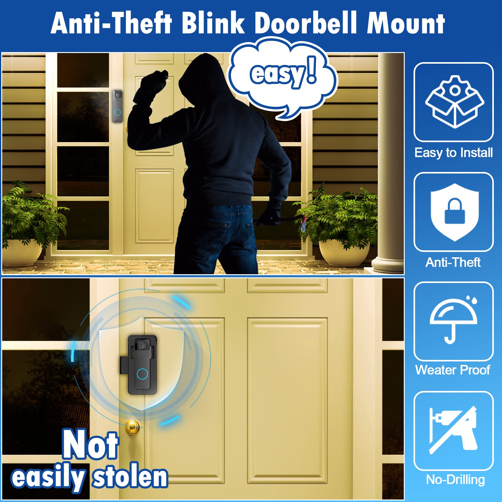 Mrount Anti Theft Blink Doorbell Camera Mount Compatible With Blink And Video Doorbell 4/3/3 Plus/2/1/(2020 Release), No Drill M