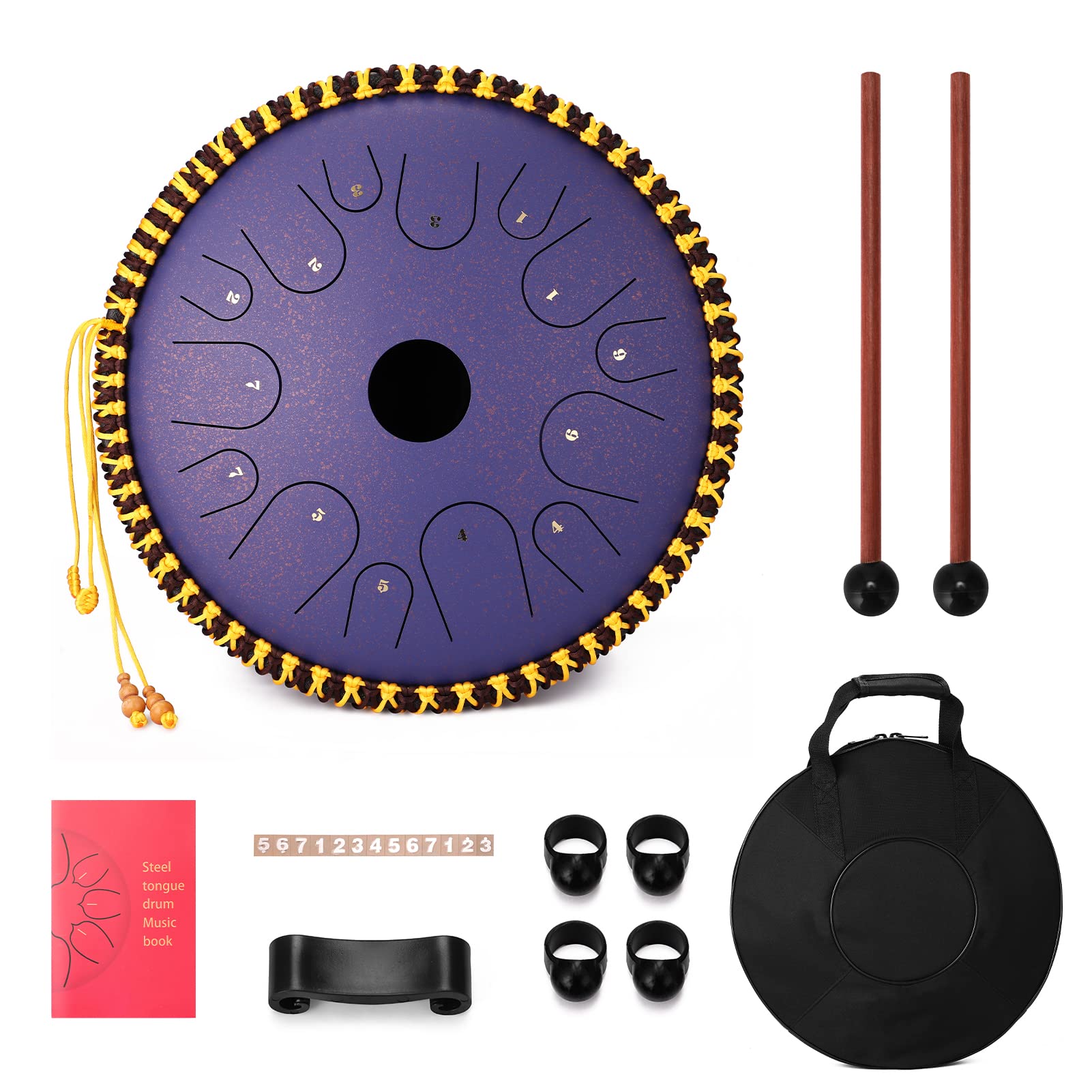 Excluzo 14 Inch 14Tone Carbon Steel Tongue Drum Ckey Hand Pan Drums With Drumsticks Percussion Musical Instruments
