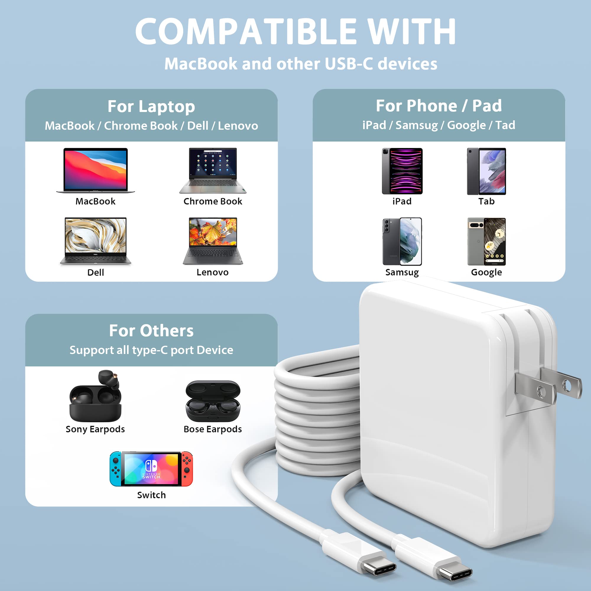 Mac Book Pro Charger   100W Usb C Fast Charger Power Adapter Compatible With Macbook Air 13 Inch,Macbook Pro 16, 15, 14, 13 Inch