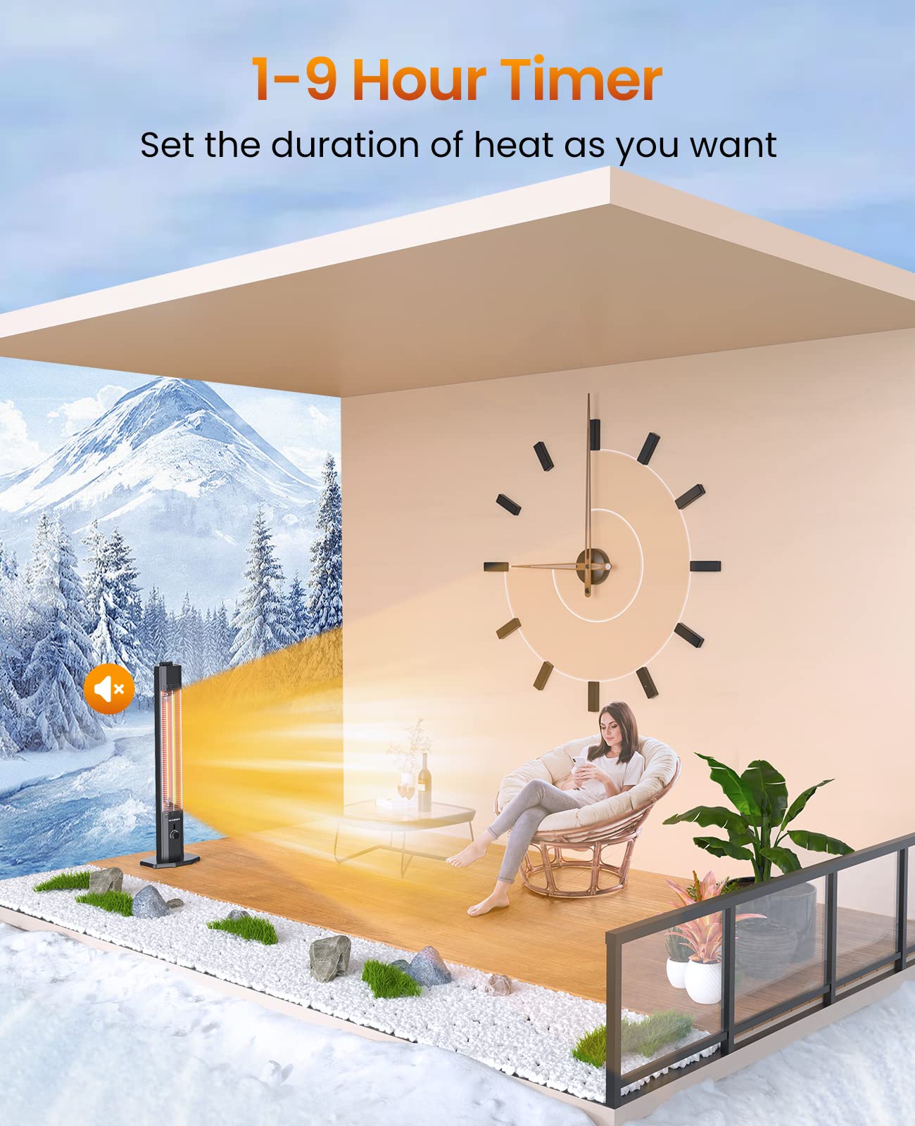 Outdoor Electric Patio Heater, Haimmy 42In Infrared Heater With Remote, 9 Heat Levels, 9H Timers, 1500W Instant Heating, Safety