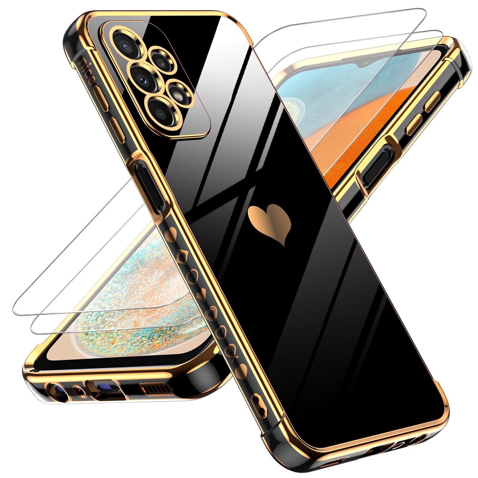 Leyi For Galaxy A23 5G Phone Case: With Screen Protector [2 Pcs]+ Full Camera Protection, Love Heart Plating Girly Women Cute Lu