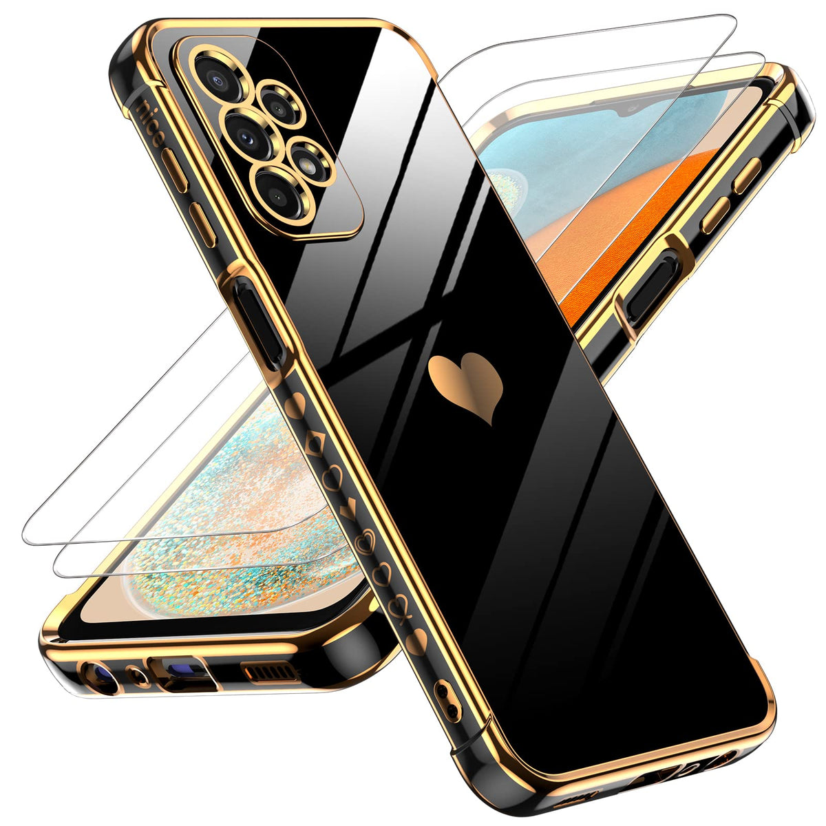 Leyi For Galaxy A23 5G Phone Case: With Screen Protector [2 Pcs]+ Full Camera Protection, Love Heart Plating Girly Women Cute Lu