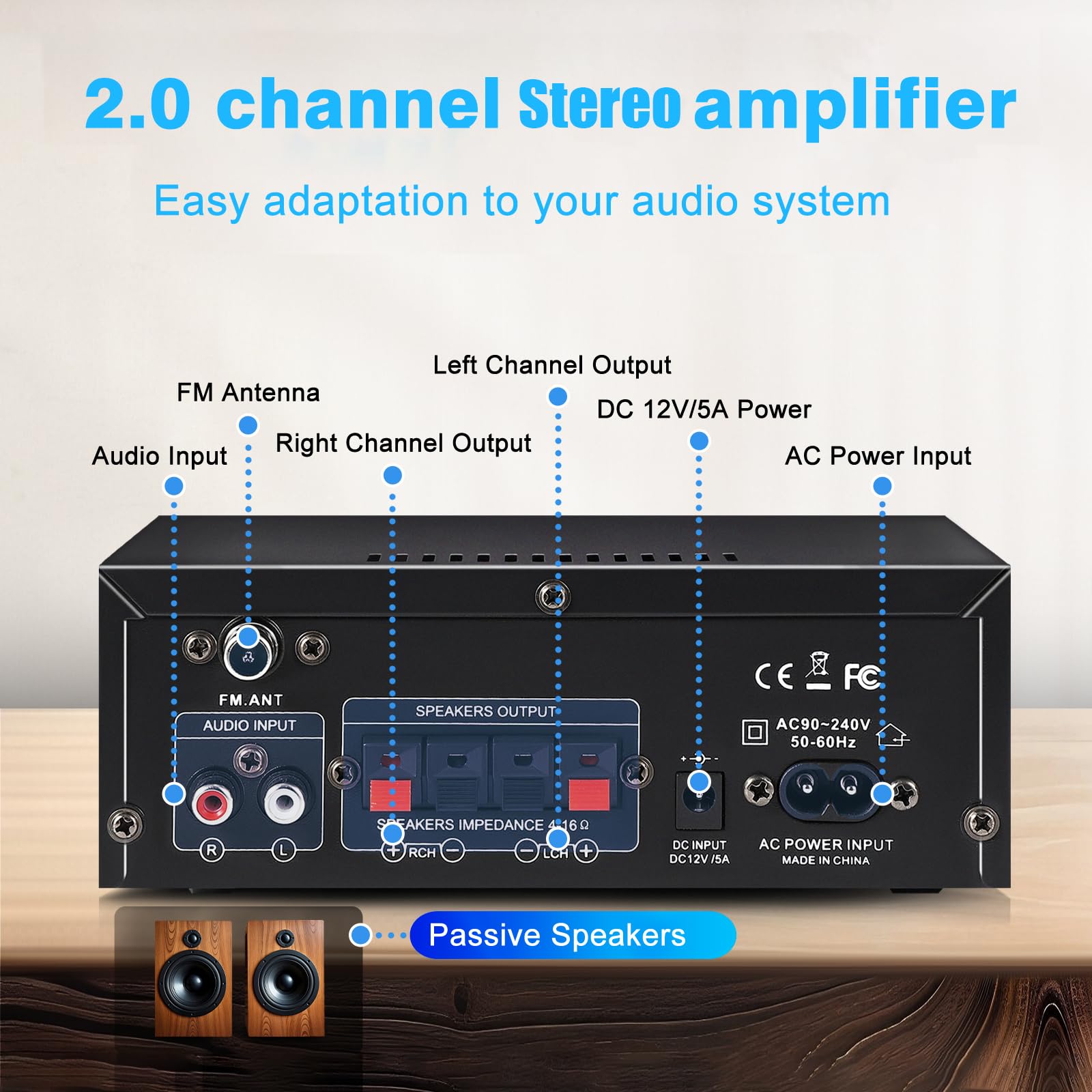 Ak45 Stereo Amplifiers Home Audio, Stereo Receivers 300W Home 2 Channel Bluetooth 5.0 Power Amplifier System, Fm Radio, Usb, Sd