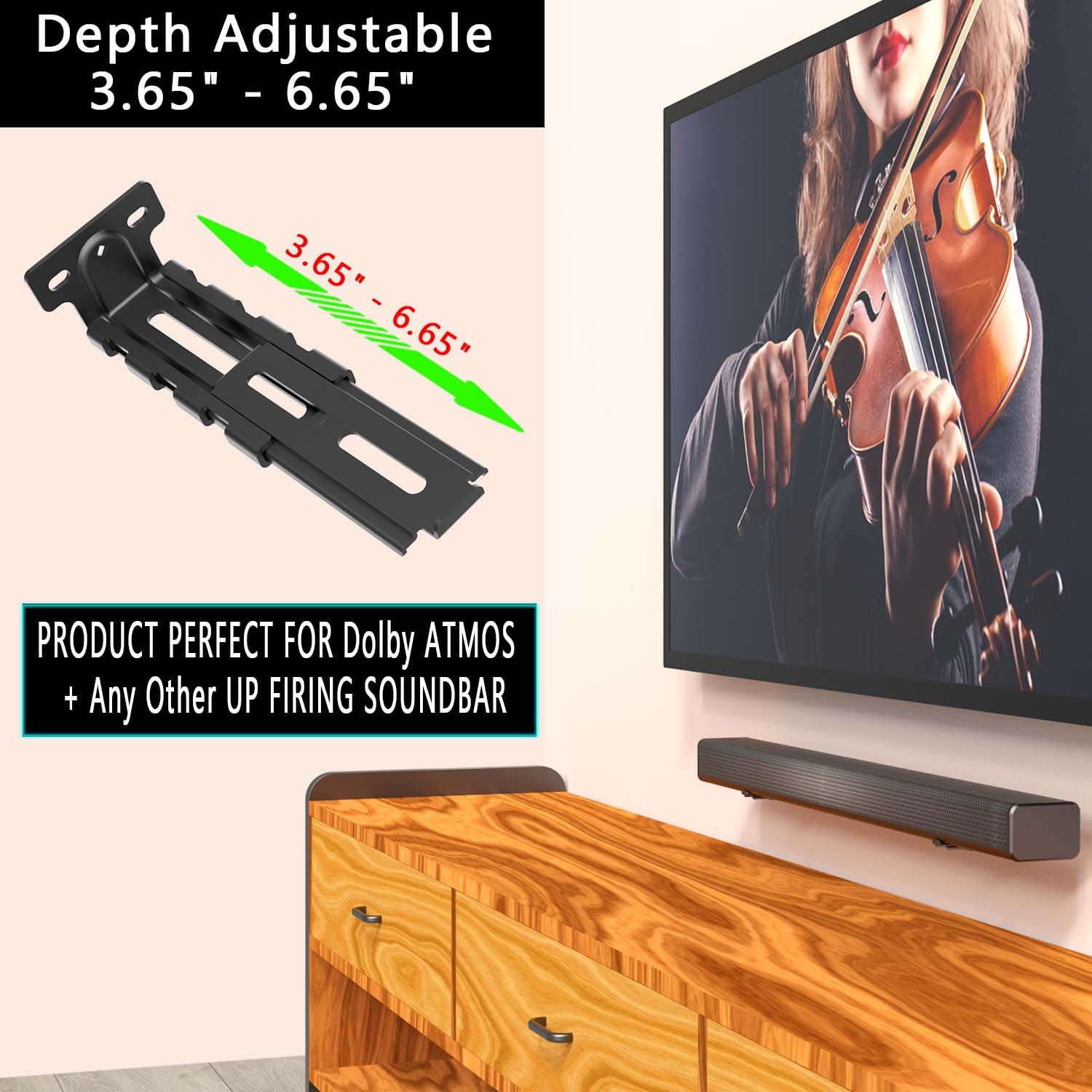 Agandax Soundbar Wall Mount Bracket Universal Soundbar Mount Shelf Depth Adjustable (3.65'' 6.65'') For Bose, Samsung, Vizio, Lg