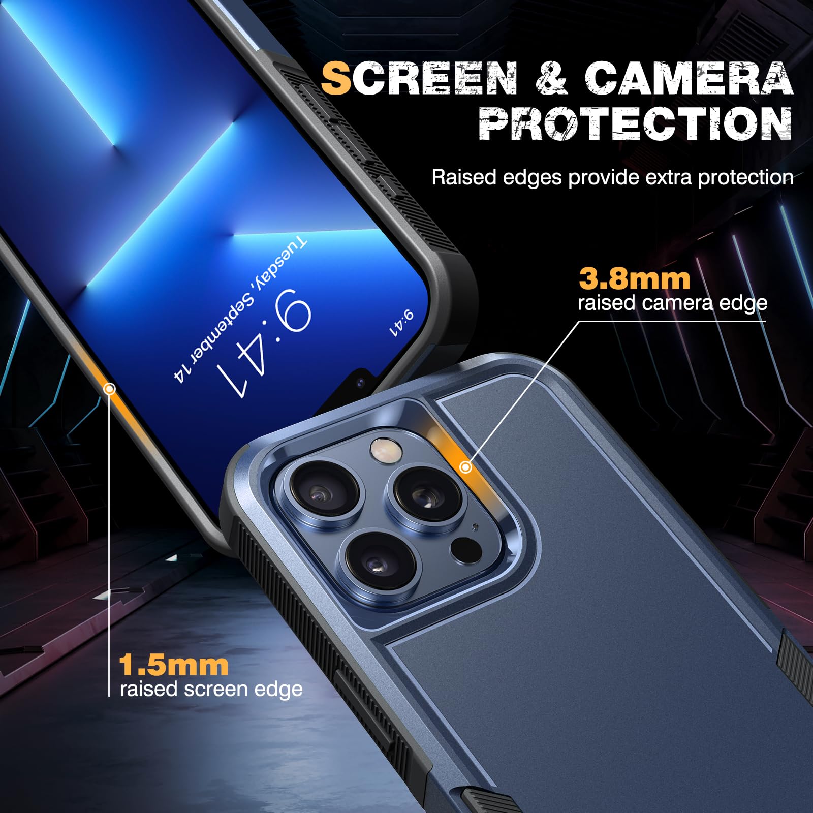 Diaclara Designed For Iphone 13 Pro Case, [With Privacy Screen Protector] [Anti Spy] [Military Grade Drop Protection] Heavy Duty