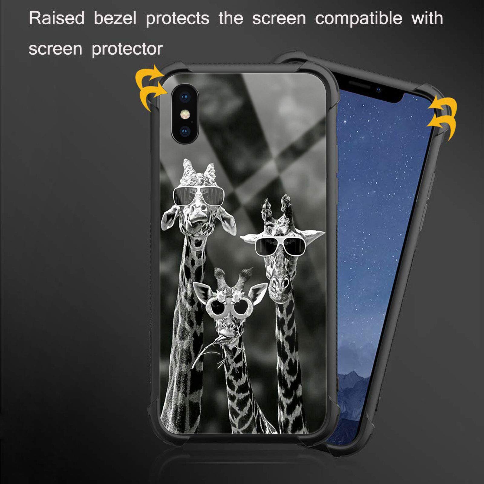 CARLOCA iPhone Xs/X Case Shockproof Anti-Scratch Polycarbonate Black White Giraffe Family Design
