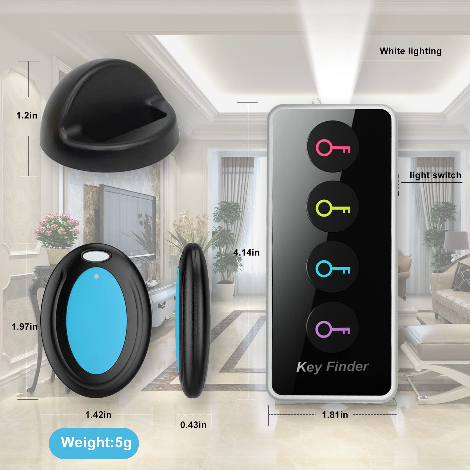 Key Finder,Wireless Key Tracker Locator With Led Light,Remote Finder,Key'S Tracking Device,Easy To Use For Seniors,Tracker Tags