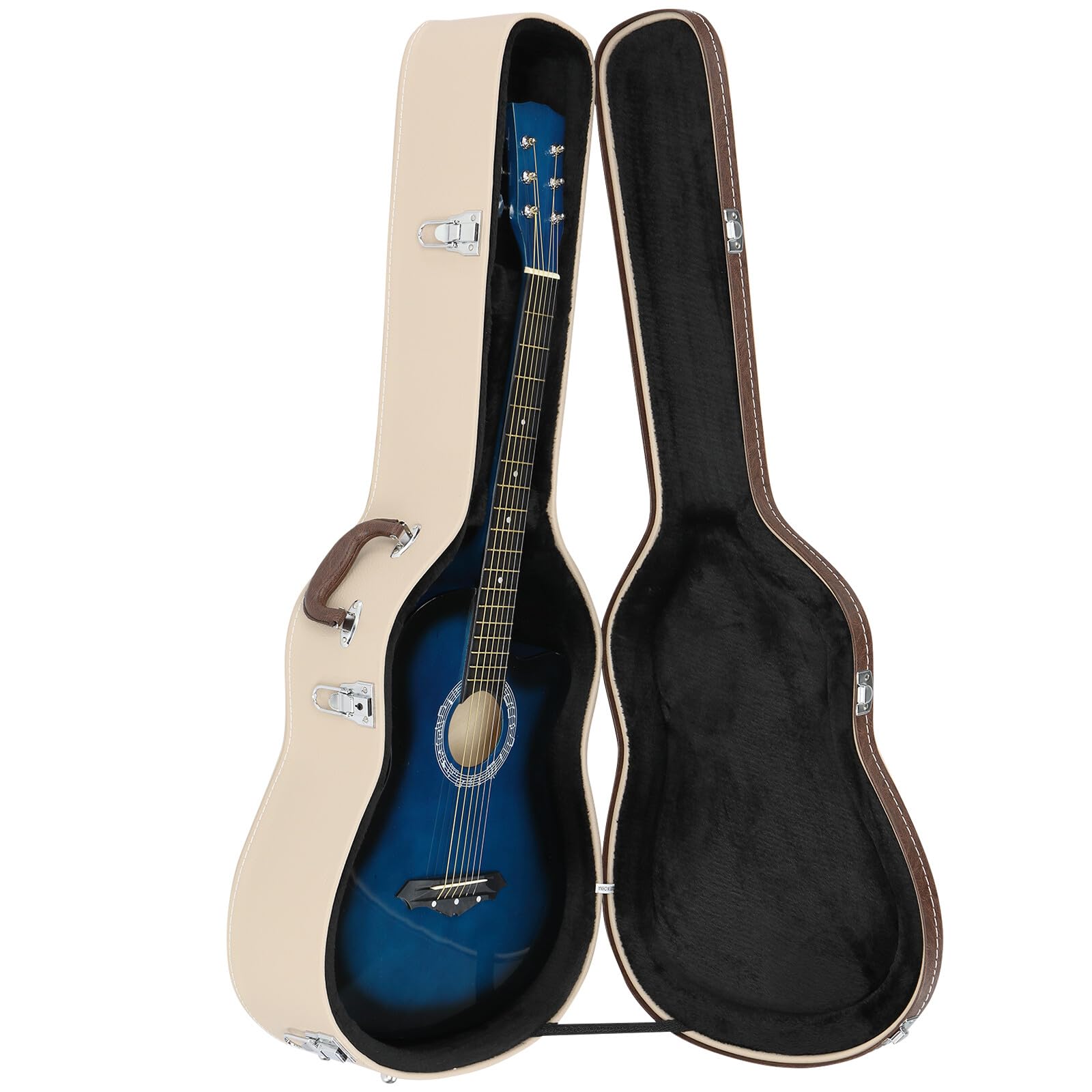 AW Acoustic Guitar Hard Case 41 Inch Carrying Wooden Hardshell with Lock Accessory Compartment for Airline Travel Light Beige