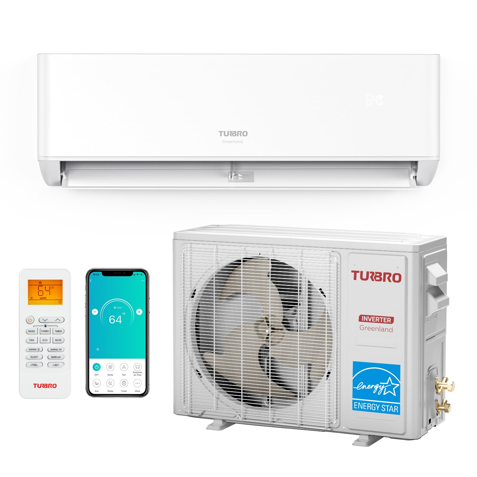 Turbro 12,000 Btu Ductless Mini Split Inverter Ac With Heat Pump, 23 Seer2, 230V, Wifi Enabled, Cools Up To 750 Sq.Ft, Energy St