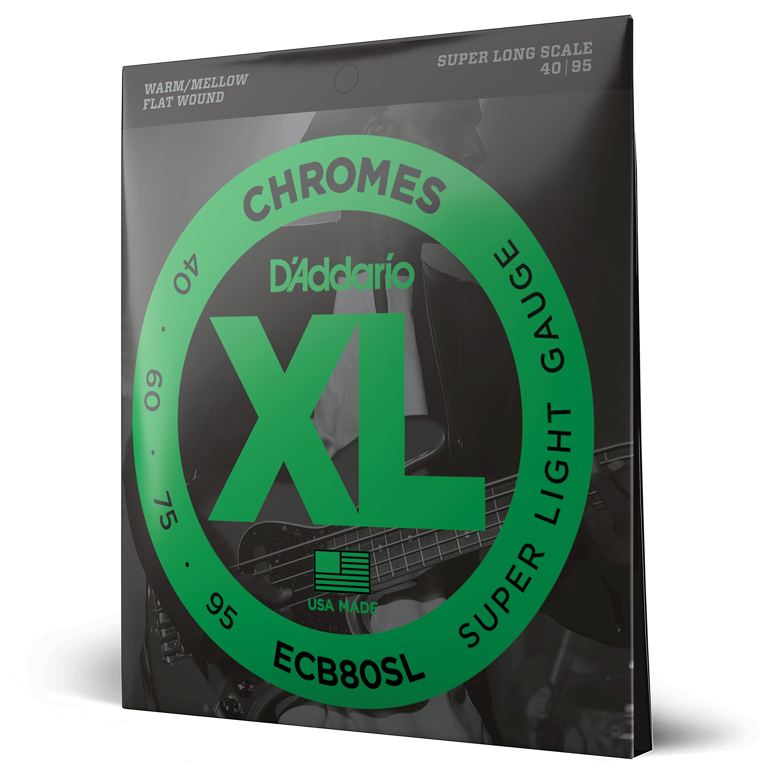 D'Addario Xl Chromes Flat Wound Bass Guitar Strings   Ecb80Sl   Super Long Scale   Super Light, 40 95