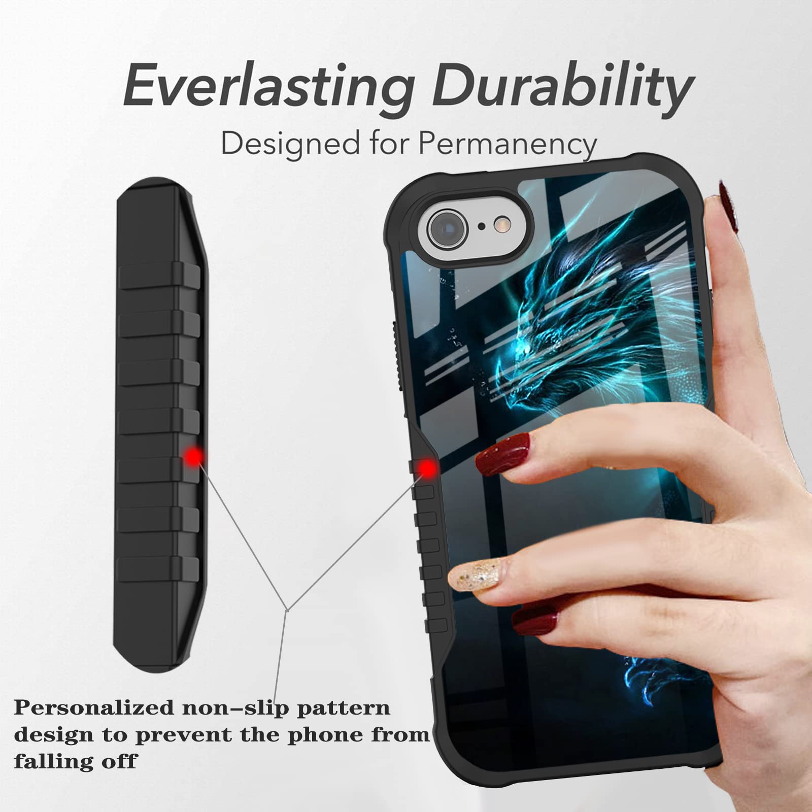 FJyuanqi iPhone SE 2022/2020/7/8/6/6s Case Heavy Duty Shockproof Cool Blue Dragon Hard Plastic TPU