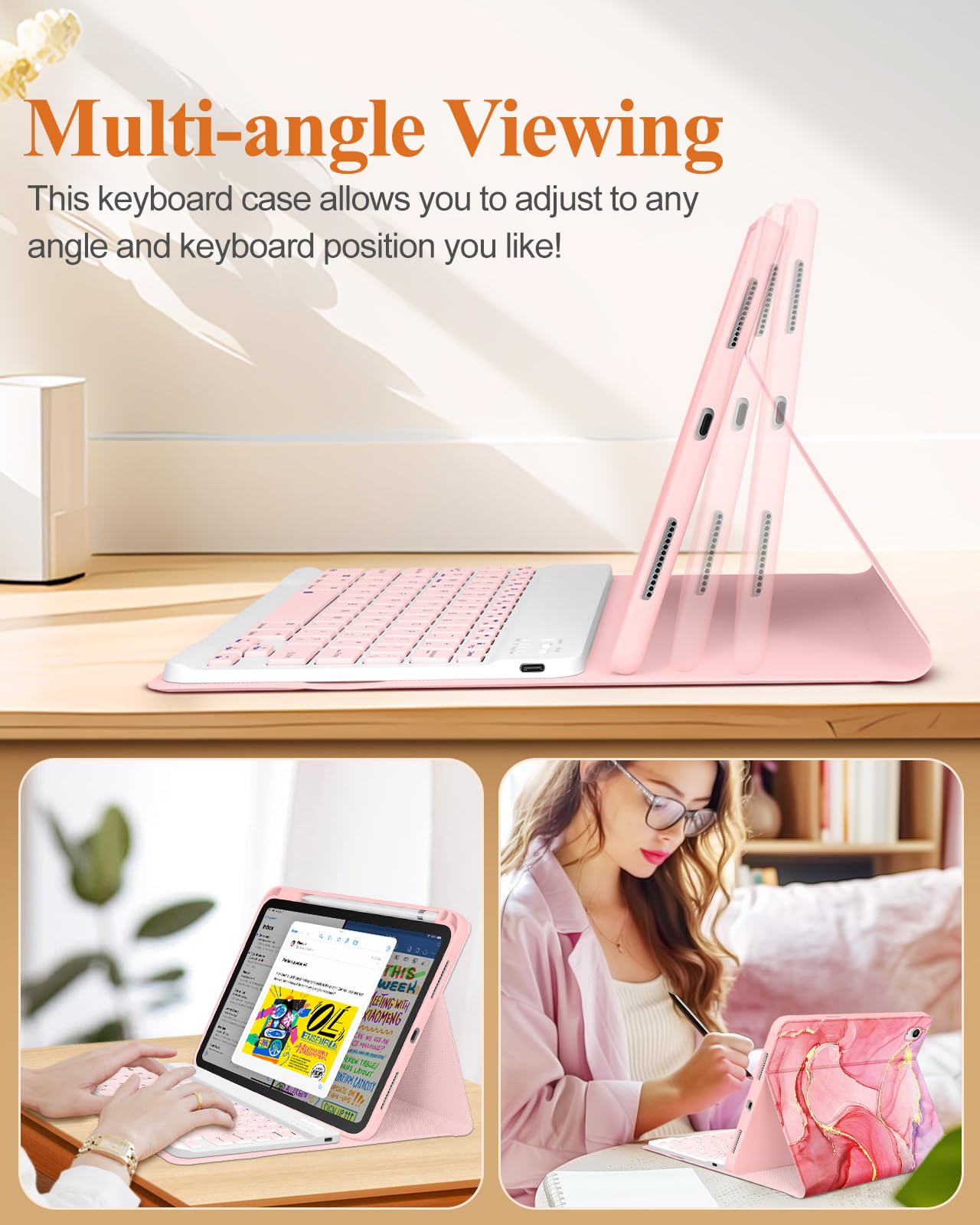 Wazzasoft For Ipad 10Th Generation Case With Keyboard Pencil Holder 10.9 Inch Folio Tablet Cover Women Girls Cute Girly Teens Ka