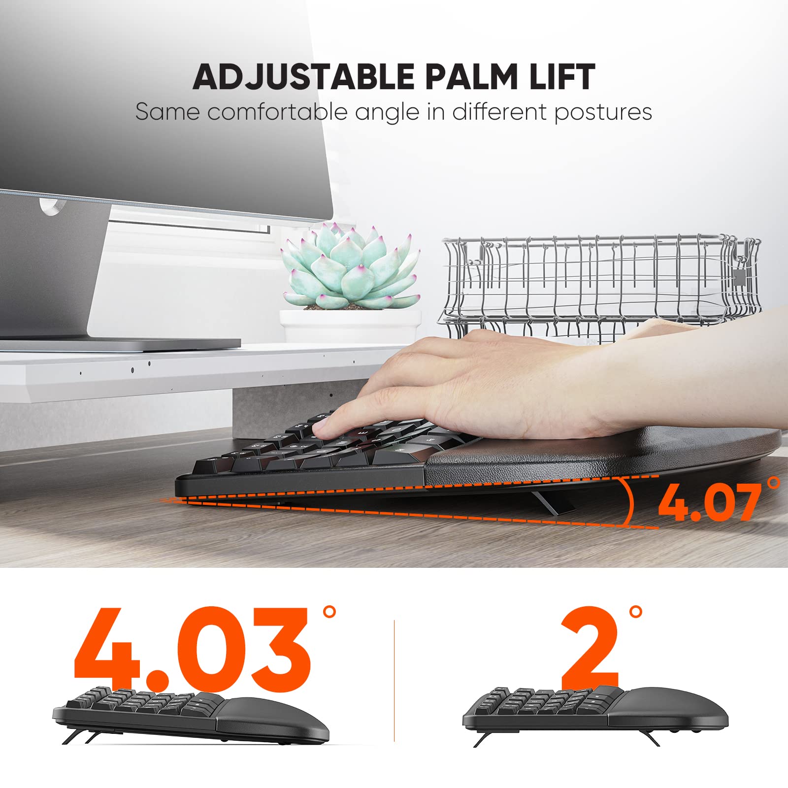 Meetion Ergonomic Wireless Keyboard And Mouse, Ergo Keyboard With Vertical Mouse, Split Keyboard With Cushioned Wrist, Palm Rest