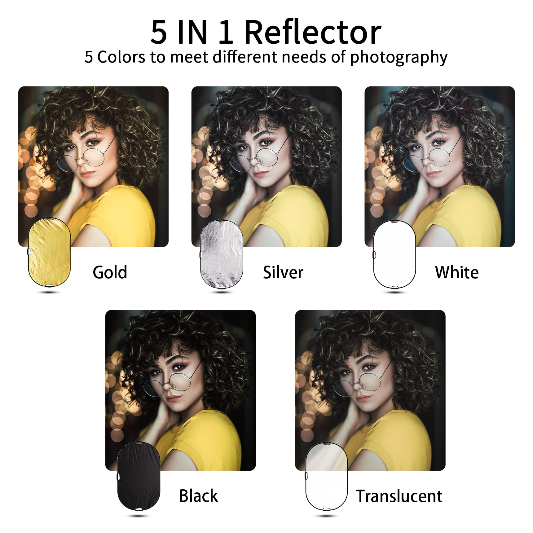 Selens 5 In 1 Oval Reflector With Handle For Photography Photo Studio Lighting & Outdoor Lighting (59 X 39 Inch)