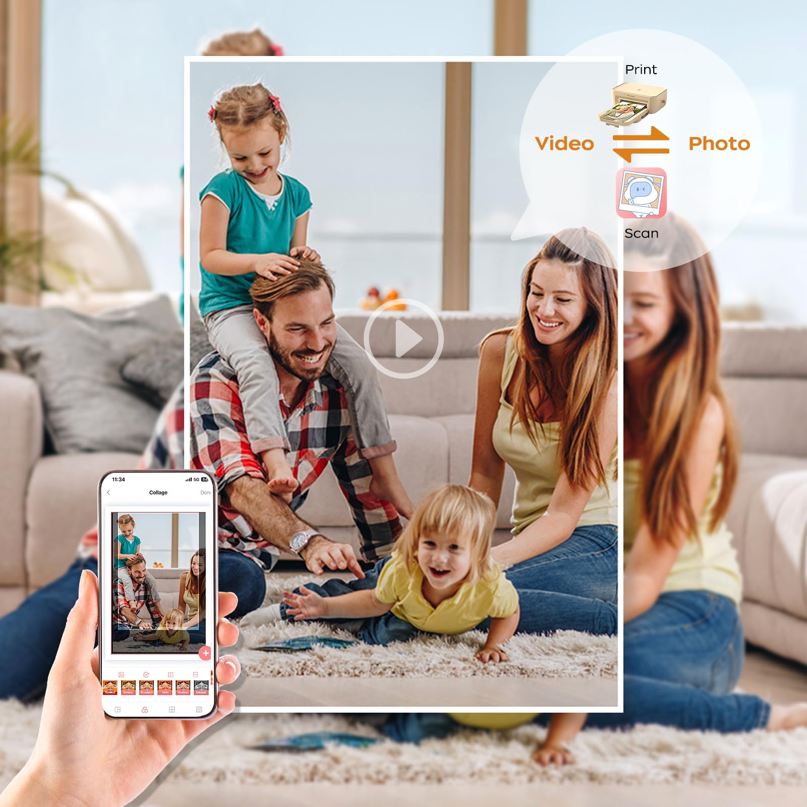 4X6 Photo Printer With 108 Sheets & 2 Color Ribbons - Dye Sublimation Wireless Portable Photo Printer For Iphone & Android Smart