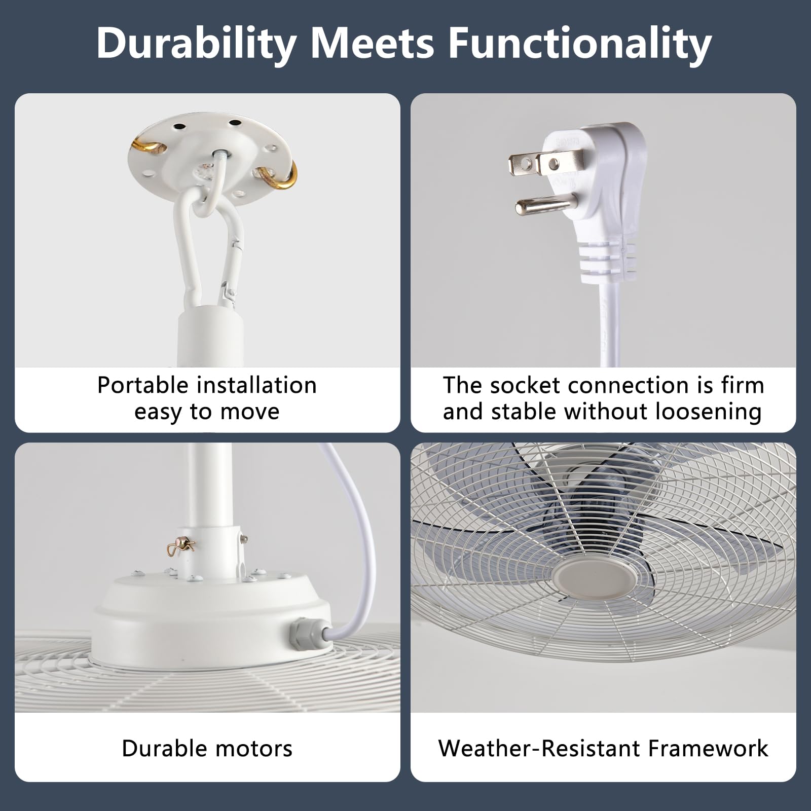 Ahawill Outdoor Ceiling Fans With Lights, 20'' Gazebo Fan, Plug In Ceiling Fan For Patios, Pergola, Ceiling Fan With Remote Cont