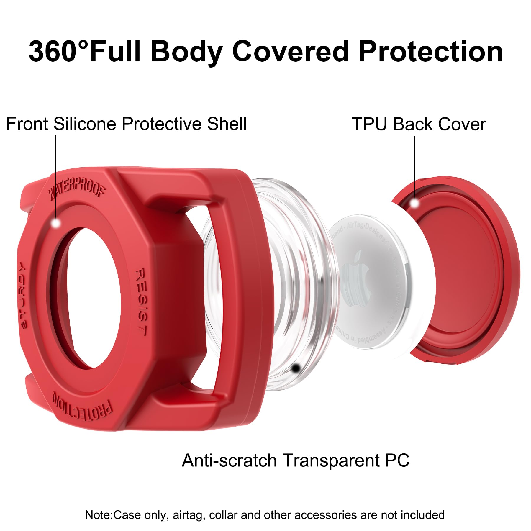 Sankala Waterproof Airtag Case For Dog Collar, [1 Pack] Airtag Dog Collar Holder, Tpu & Silicone Full Body Covered Anti Lost App