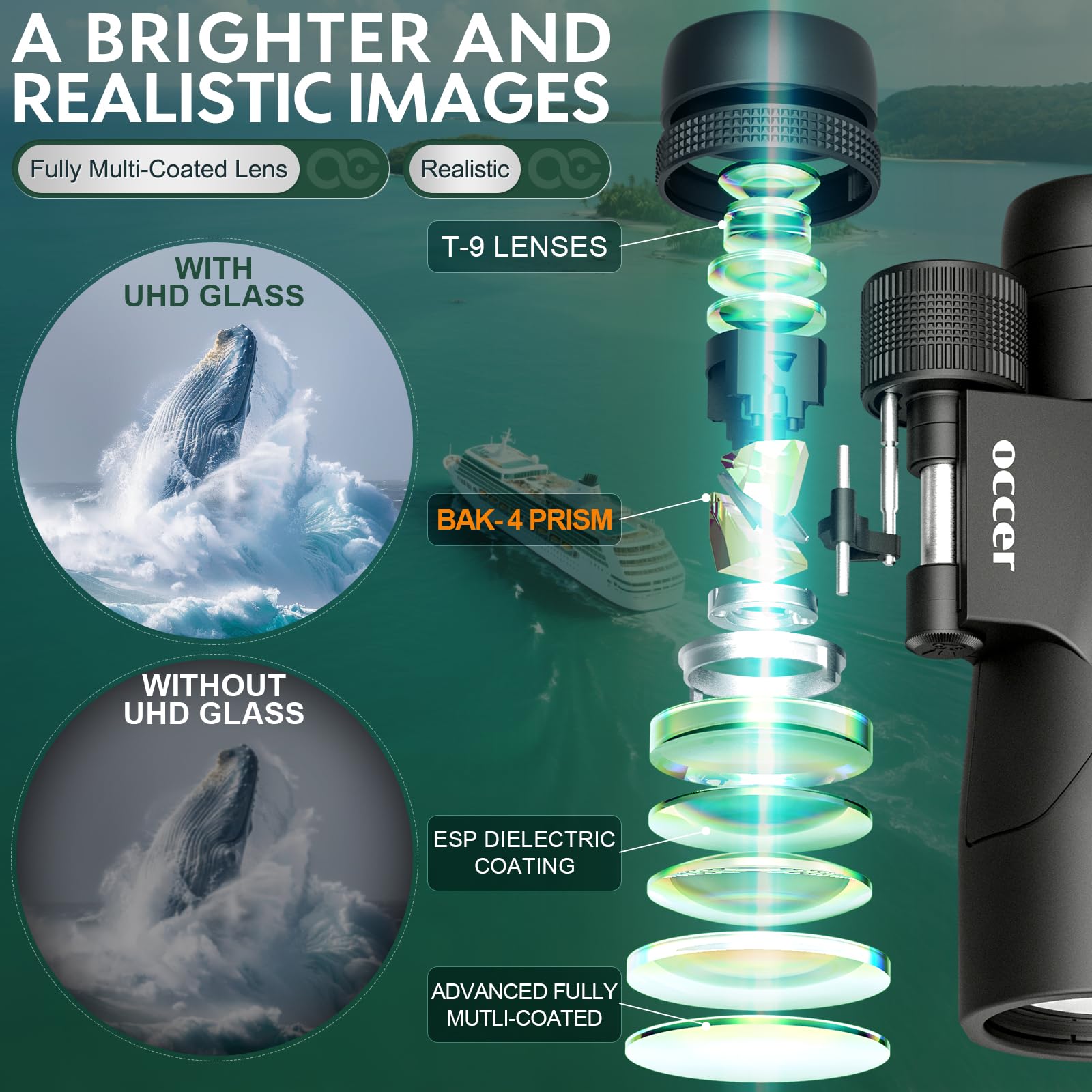 Occer 12X50 Binoculars For Adults High Powered - Hd Bird Watching Binocular For Hunting With Clear Vision - Easy Focus Binocular
