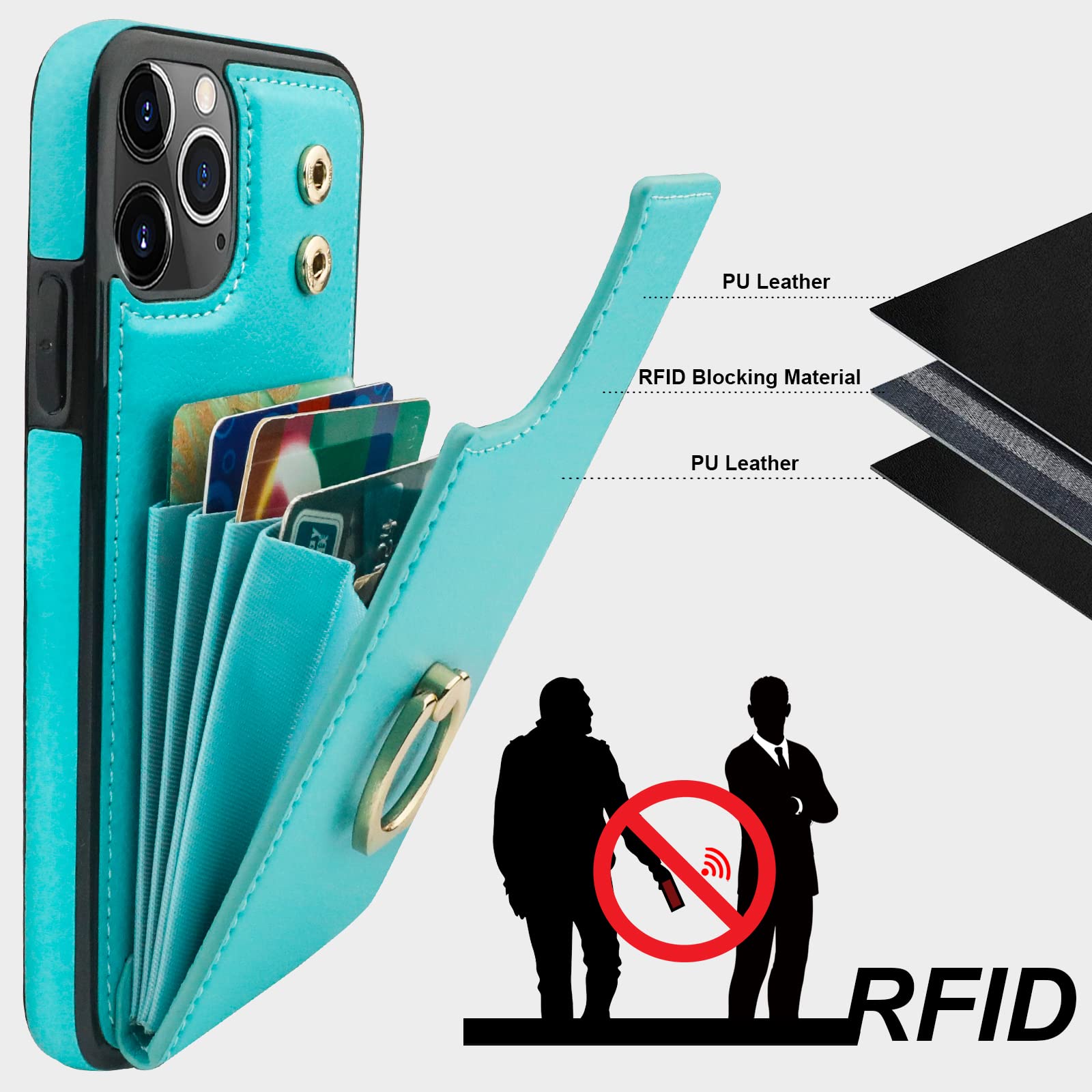 Folosu Compatible With Iphone 11 Pro Max Case Wallet With Card Holder, 360   Rotation Finger Ring Holder Kickstand Protective Rf