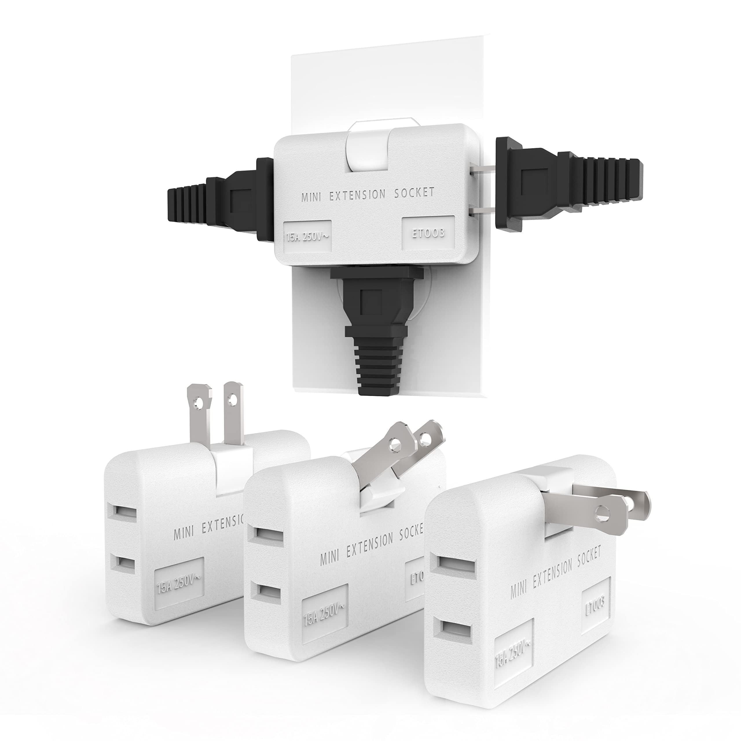 Etwincoo 3 Way Flat Wall Outlet Extender Ac Adapter   2 Prong Swivel Mini Indoor Wall Tap Plug, Outlet Splitter (Quick & Easy In