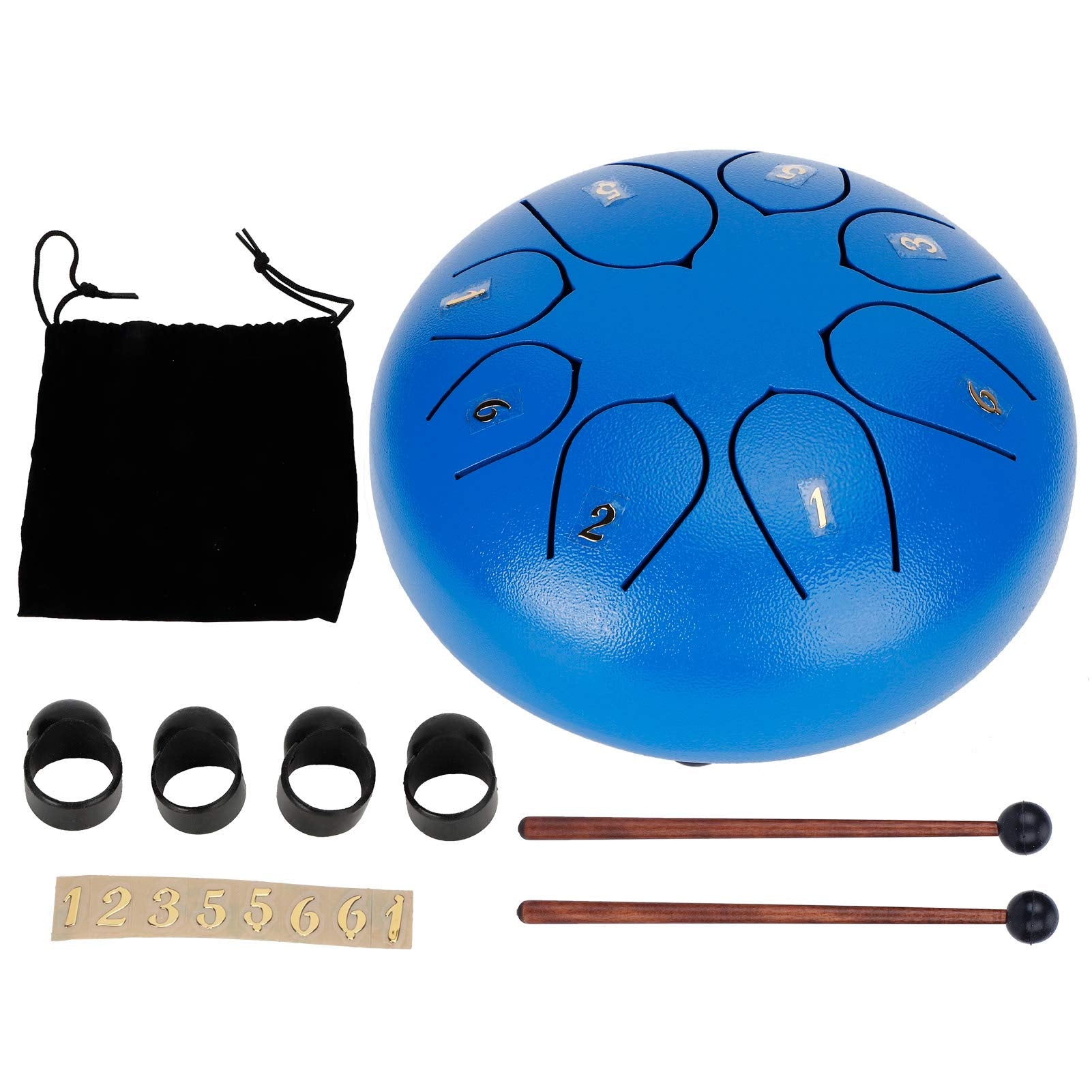 Hand Pan Drum, Ethereal 8Tones HandMade Hand Drum, Elegant Durable 6in for Relax Performance School Home(Black, Blue)