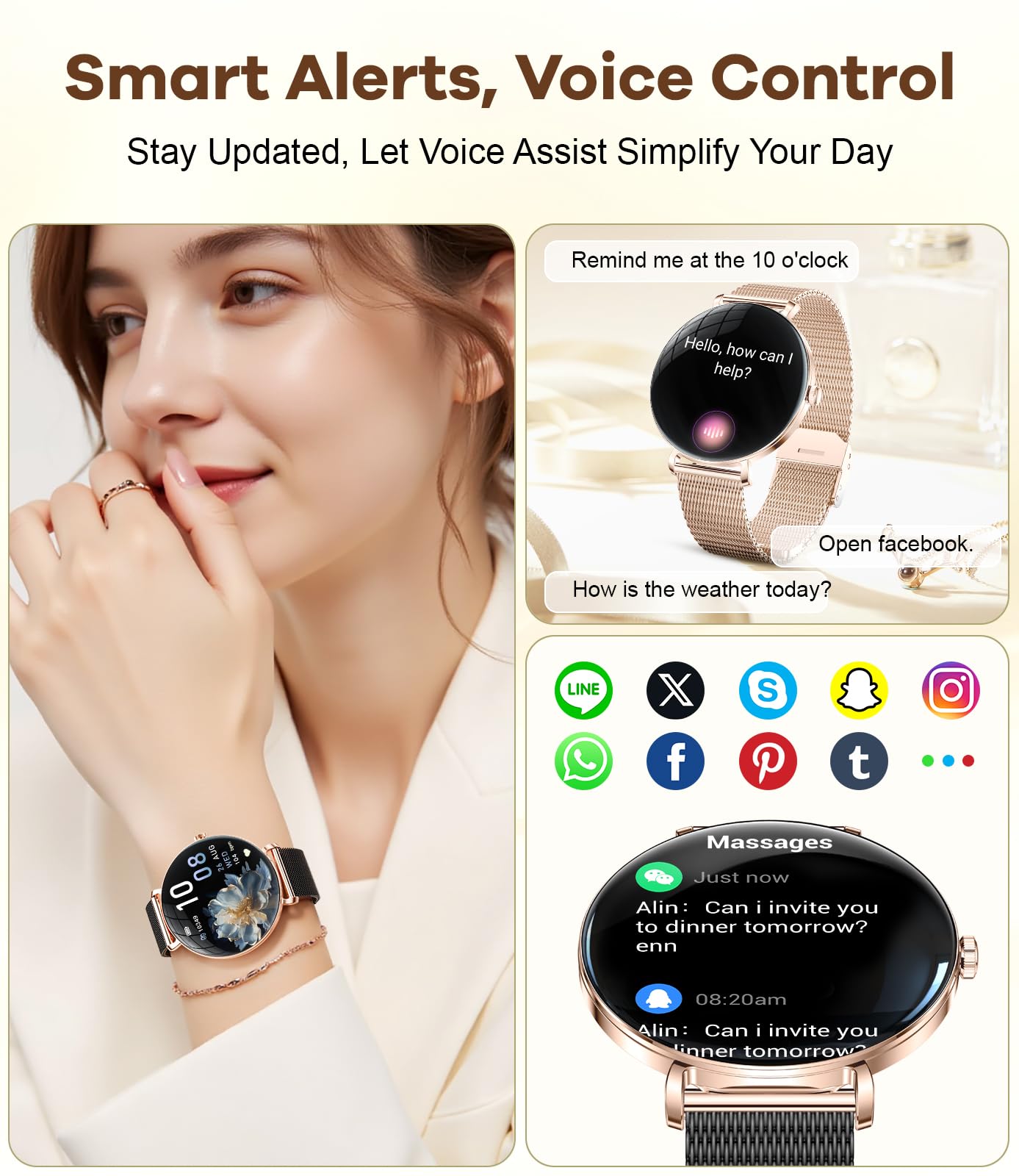 Lige Smart Watches For Women With Calls/Answer:1.43 '' Amoled Smart Watch Compatible With Android & Iphone, Ip68 Waterproof Fitn