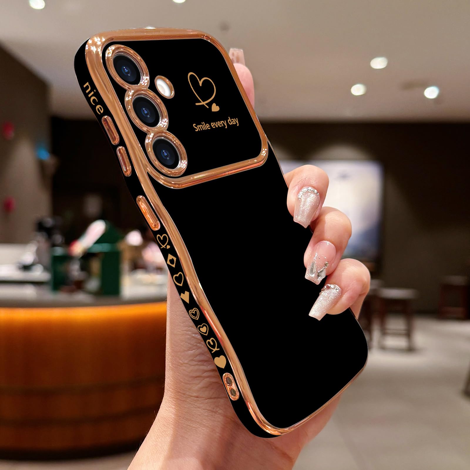 Lchulle For Samsung Galaxy S24 Fe Case For Women Girls, Cute Wave Frame Curly Shape With Love Heart Raised Camera Protection Cov