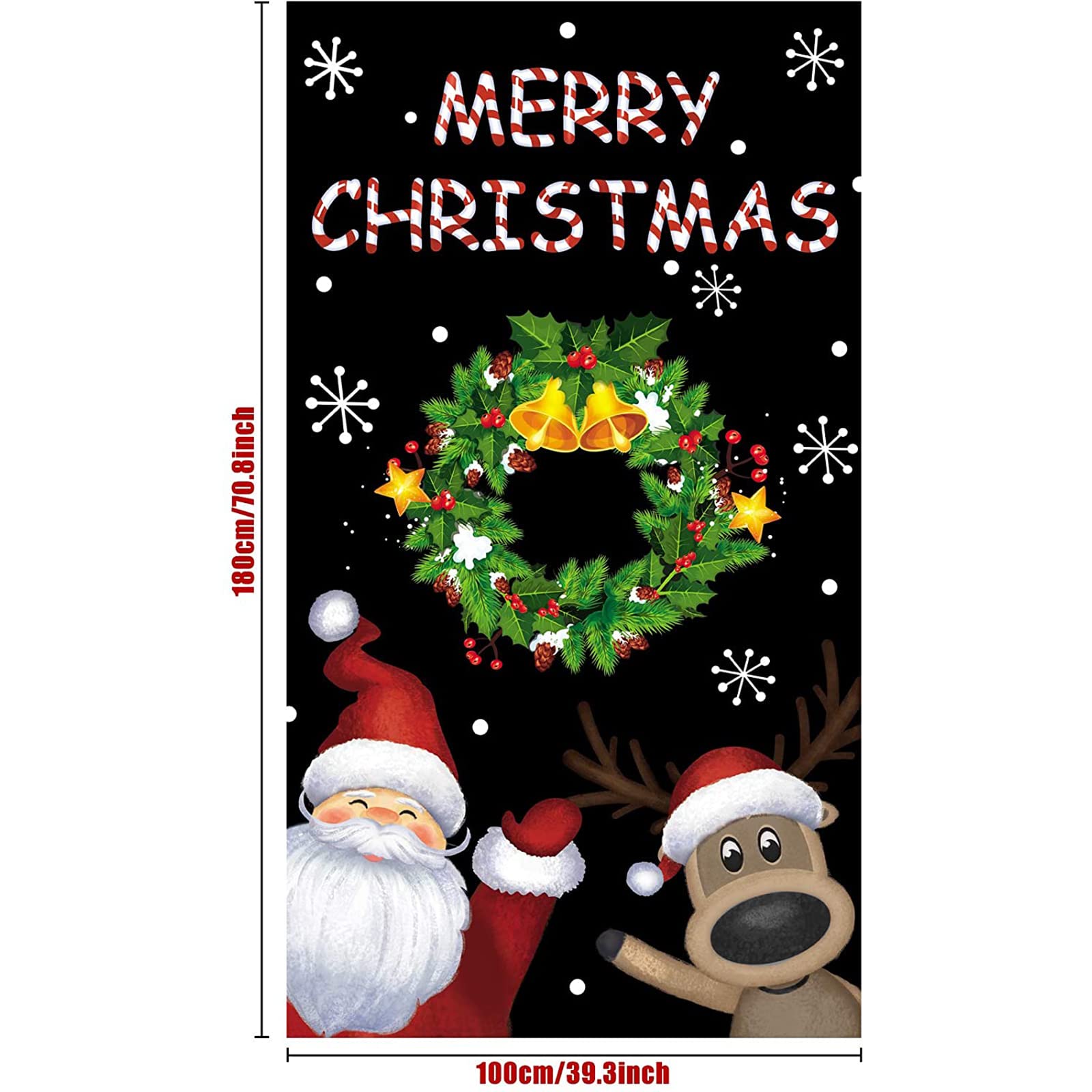 Tatuo Christmas Door Cover Santa Xmas Hanging Cover Xmas Door Cover Banner Reindeer Snowflake Santa Backdrop For Front Door Deco