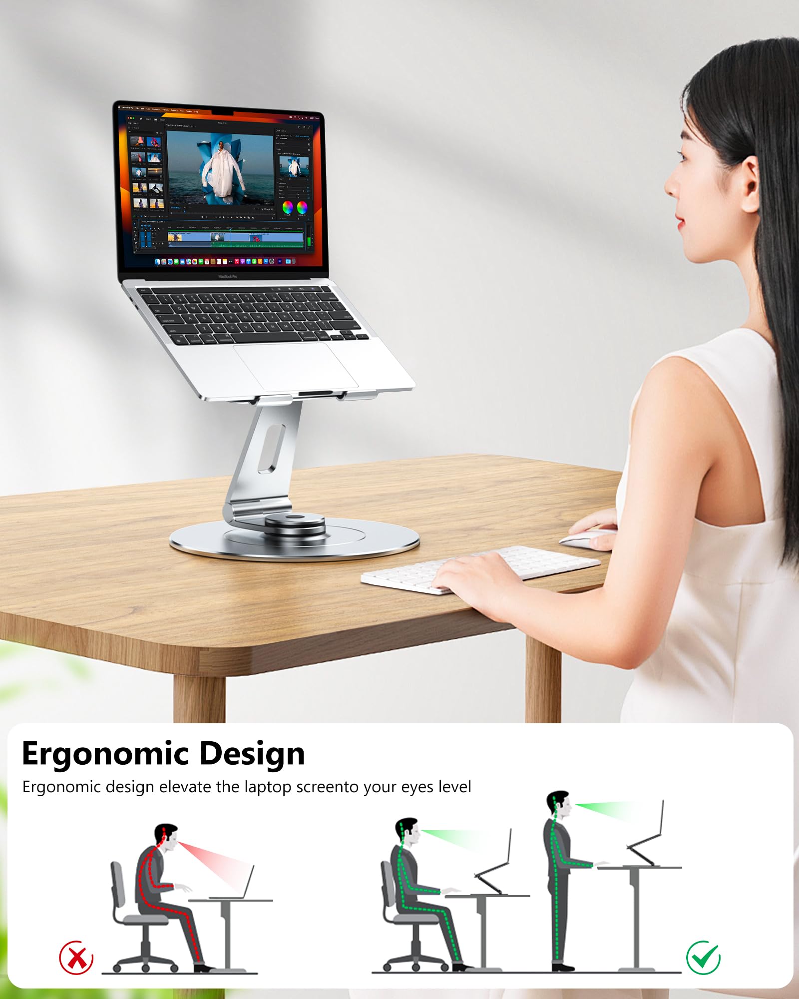 Laptop Stand For Desk With 360 Rotating Base,Ergonomic Protable Laptop Riser For Collaborative Work,Aluinum Computer Notebook St