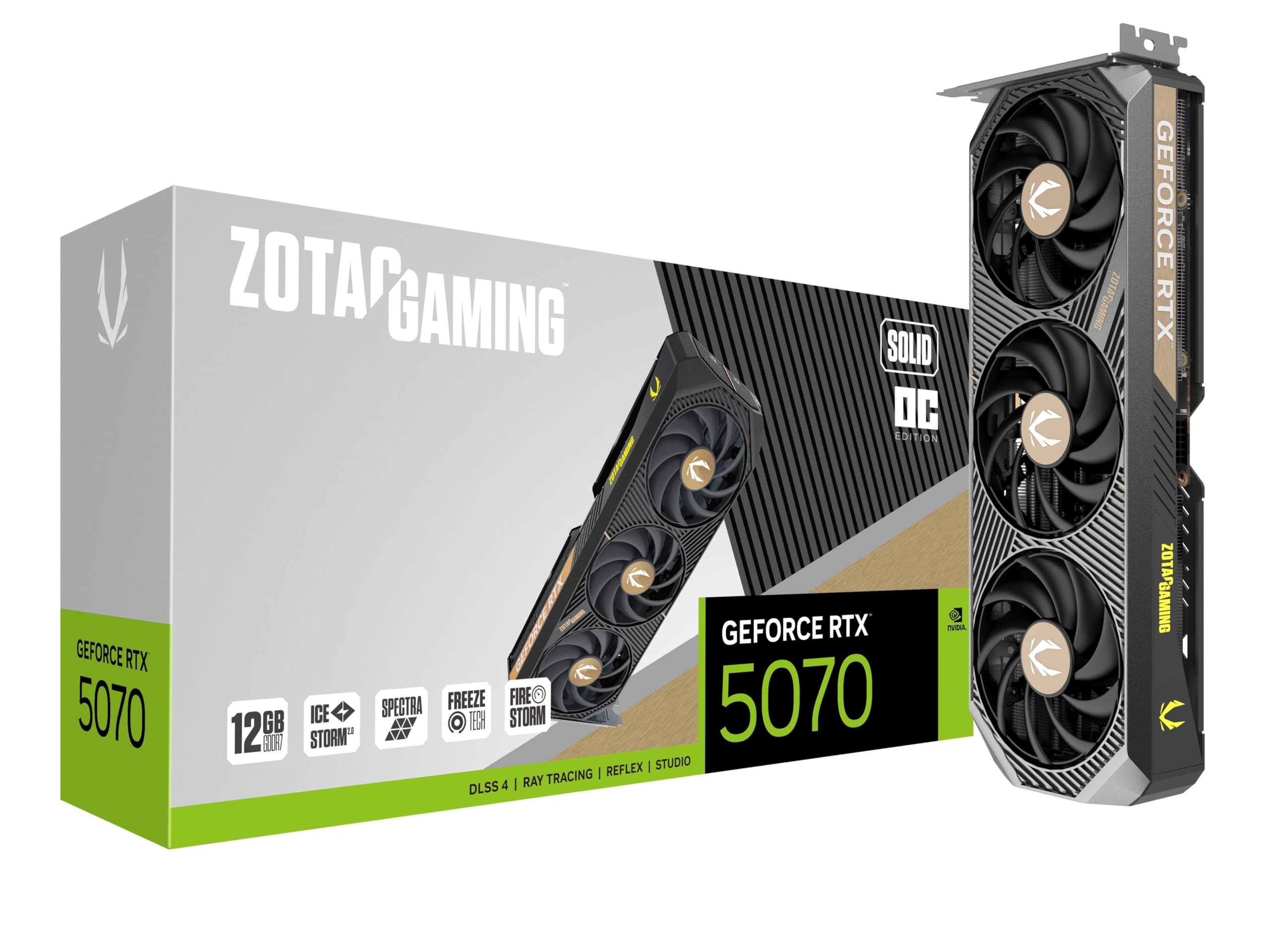 ZOTAC Gaming GeForce RTX 5070 Solid OC DLSS 4 12GB GDDR7 192-bit 28 Gbps PCIE 5.0 Gaming Graphics Card, IceStorm 2.0 Cooling, Sp