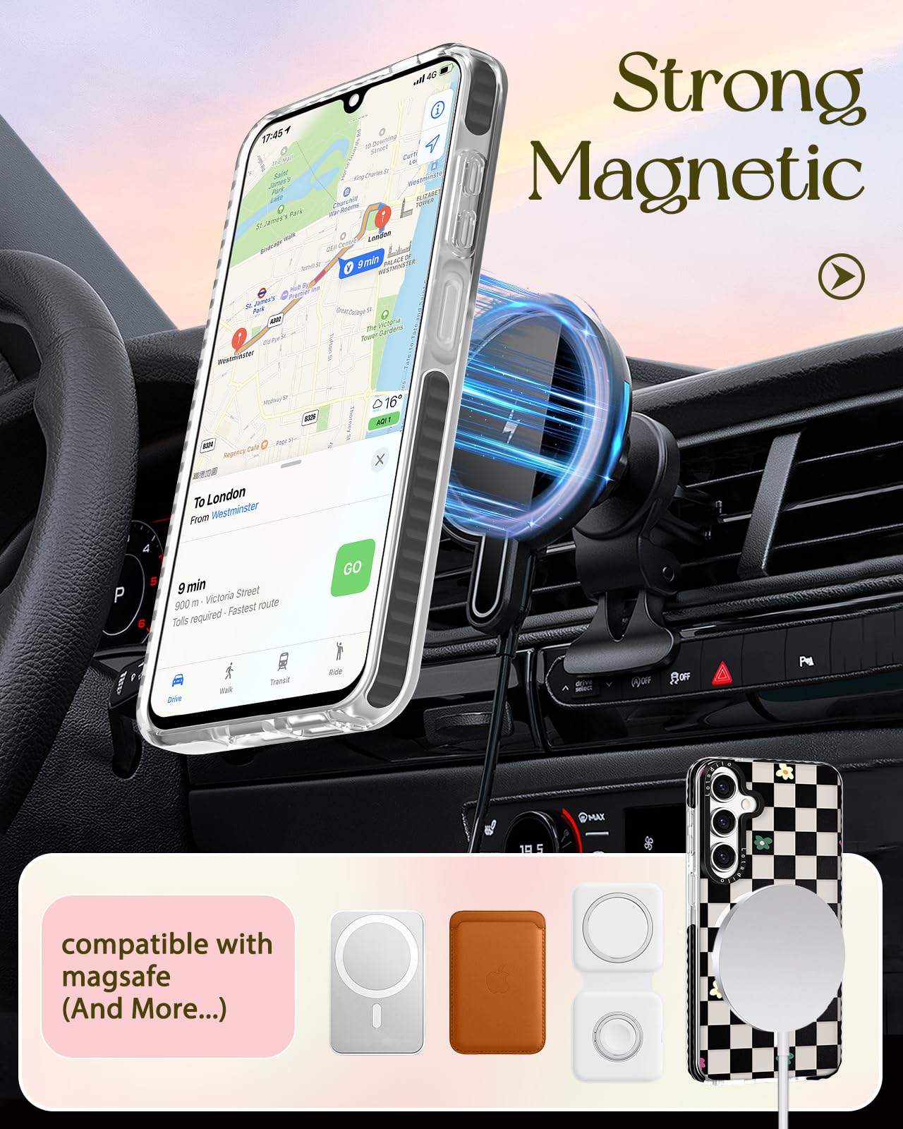 Lotadilo Cute Case For Samsung Galaxy A16 For Women Girls - Funny Plaid Flower Design Compatible With Magsafe Magnetic Ring Hold