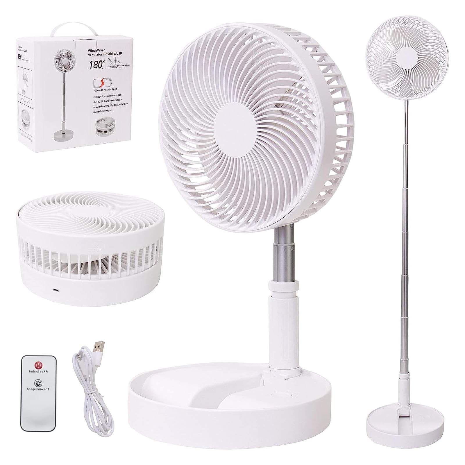 Loread Portable Desk Fan,Foldable Fan Pedestal Stand Floor Fan With Remote Controller Adjustable Height From 14.2'' To 39'', 4 S