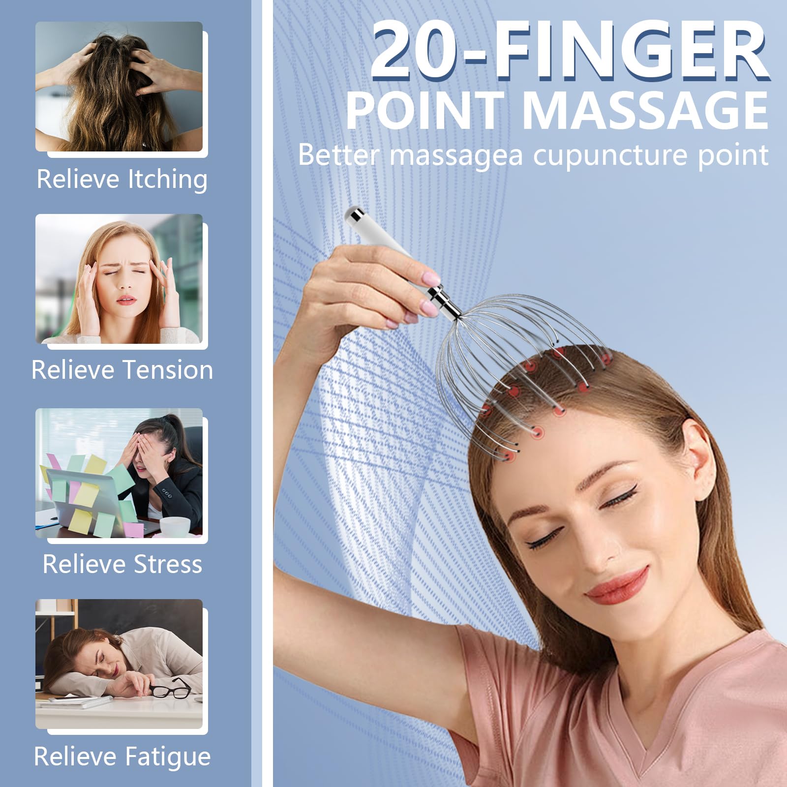 Winyoung Electric Scalp Massager, Handheld Hair Massage Tool Electric Head Scratcher Massager Whisk, 20-Finger Design Head Massa