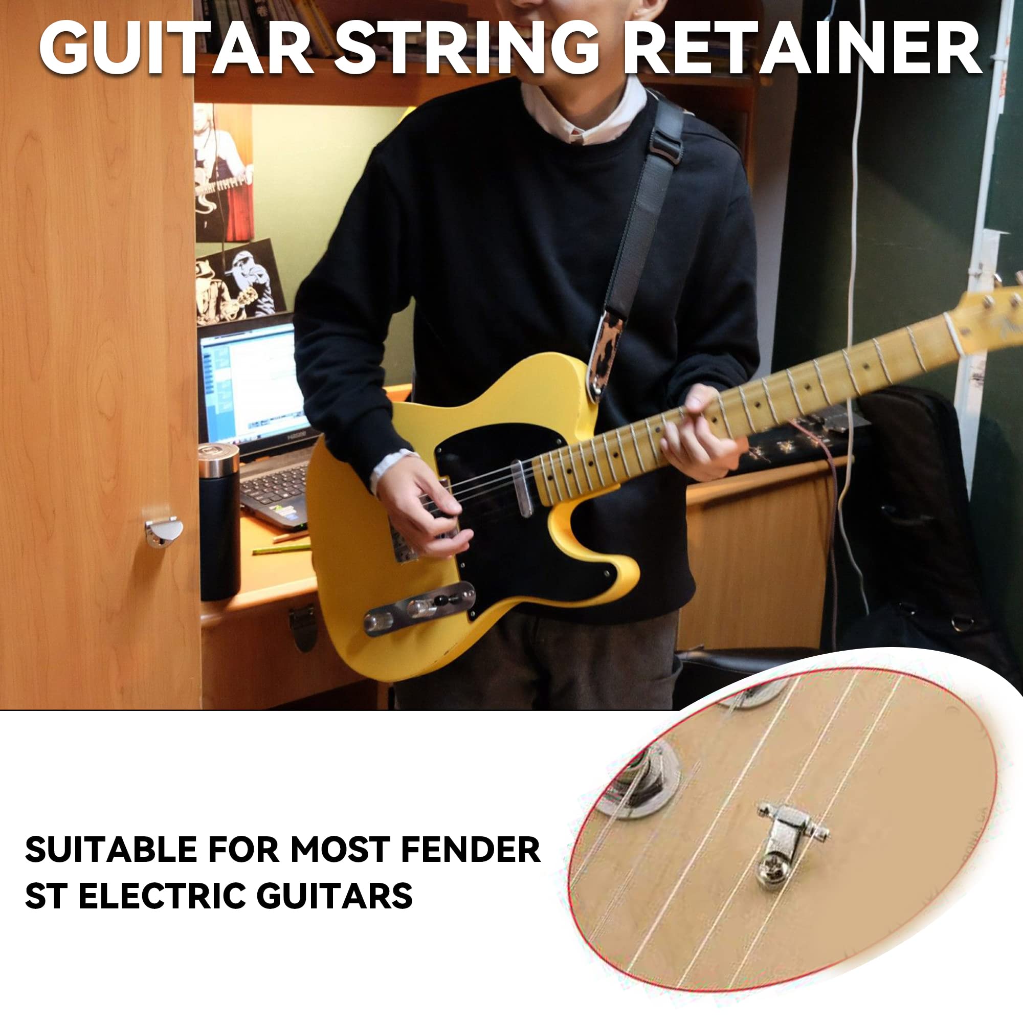 Bstinay 20Pcs Sturdy Electric Guitar Roller String Retainers Trees Standard Roller String Guides With Screw Guitar Accessory