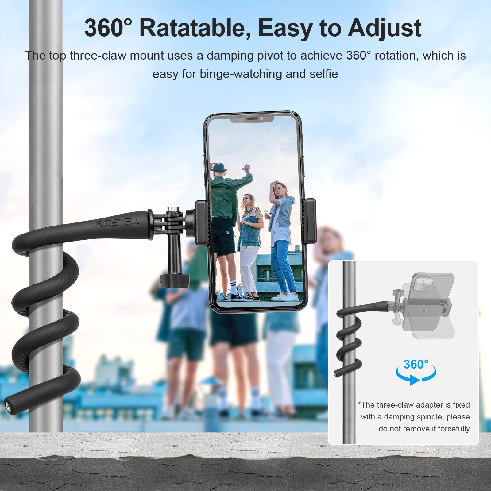 Telesin Flexible Mount Clamp Camera Tripod Stand Stick Pole For Gopro Insta360 Iphone, Neck Holder Bike Motorcycle Tube Bar Attach Accessories For Go Pro Max Hero 12 11 10 9 8 Insta 360 Dji Action 3 4