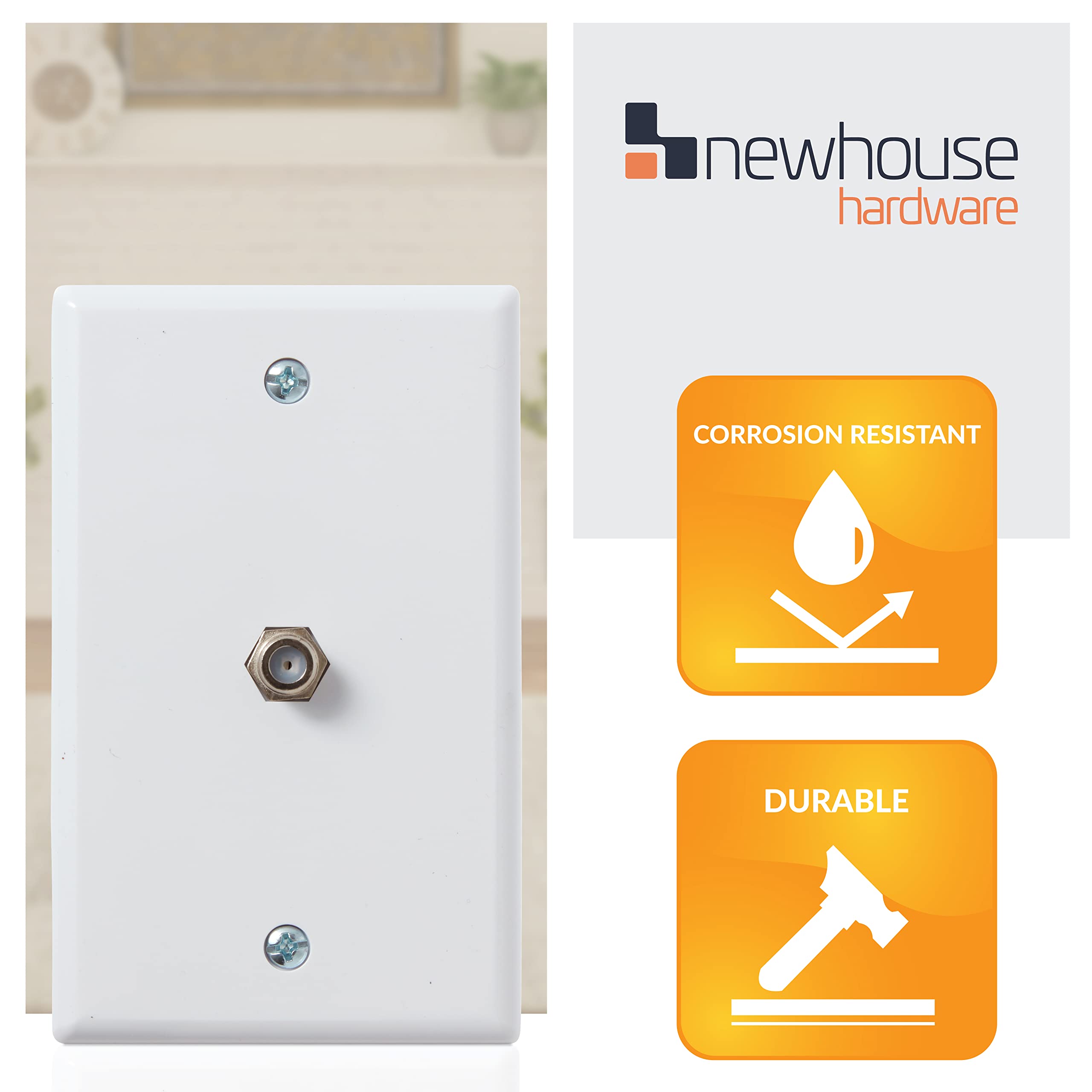 Newhouse Hardware 1 Port Tv Cable Wall Plate, F Connector, For Coax Cable, Single Gang Video Wall Jack, 1 Pack, White (Tvp Wh 01