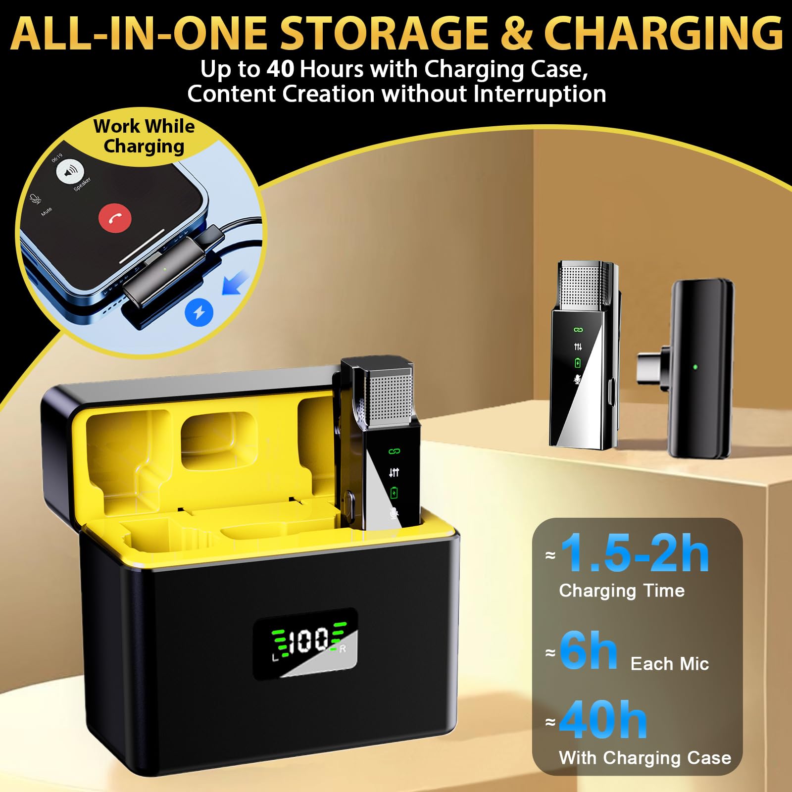 Yoobao Wireless Lavalier Microphone For Iphone 16 15 14, Android, Pc, Usb C Mini Microphones With Metal Charging Case, 164Ft Ran