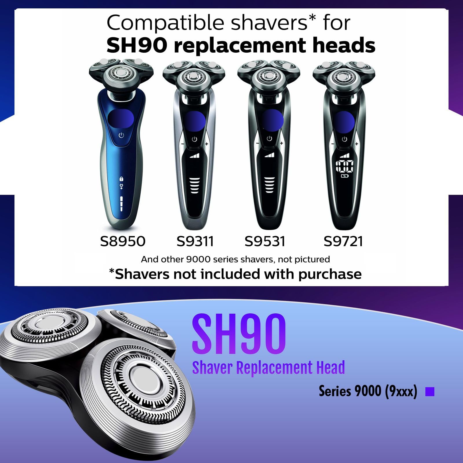 Evergreen Luxe Sh90 Replacement Rotary Heads Compatible With Philips Norelco Shavers Series 9000 S9000 S8000 Sh90 Replacement He
